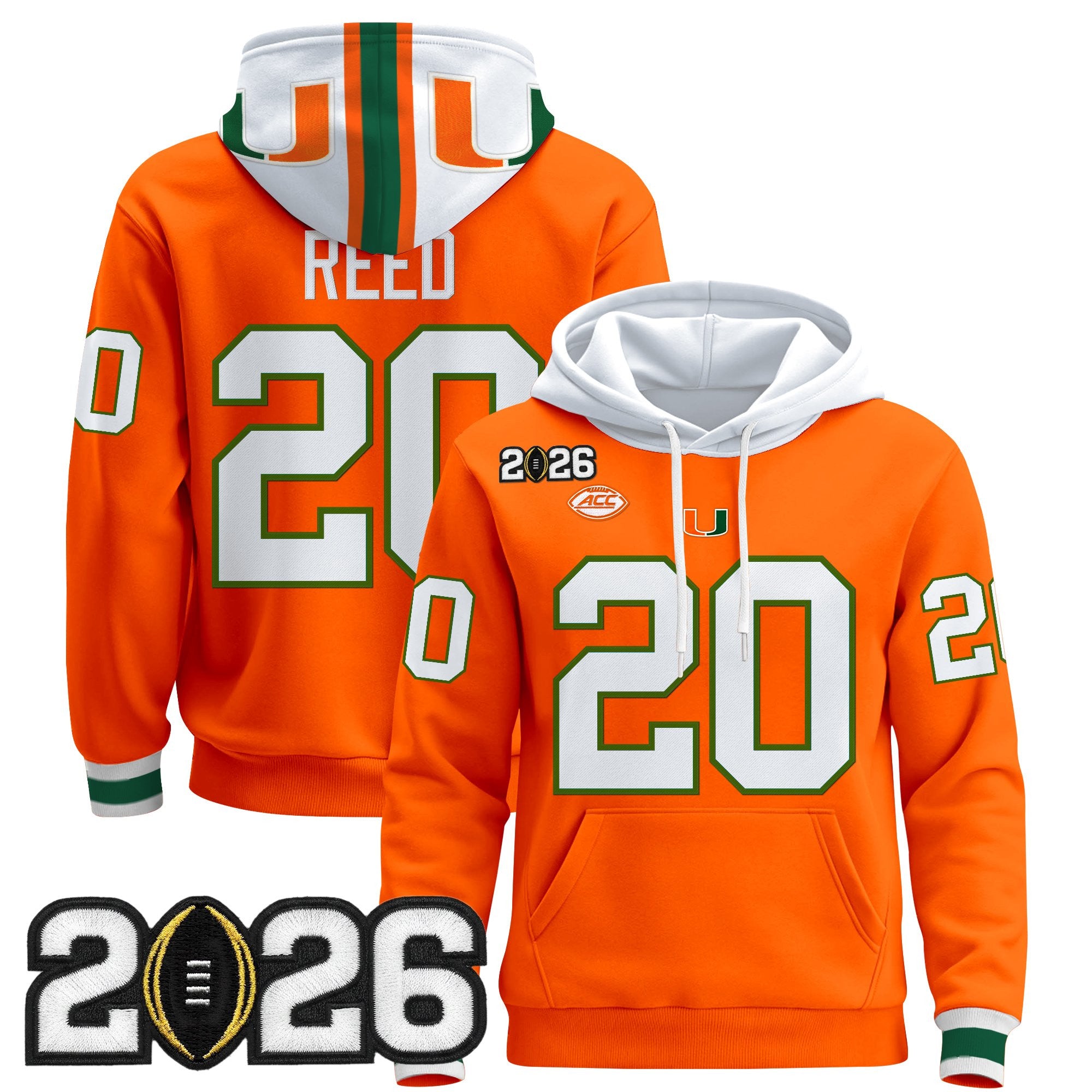 Men's Miami Hurricanes 2026 CFP Final Patch Premium Pullover Hoodie - All Stitched