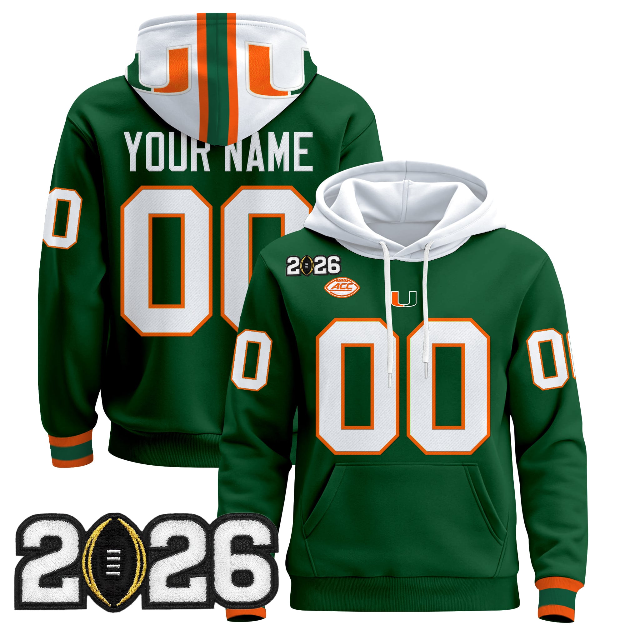 Miami Hurricanes 2026 CFP Final Patch Premium Custom Pullover Hoodie - All Stitched