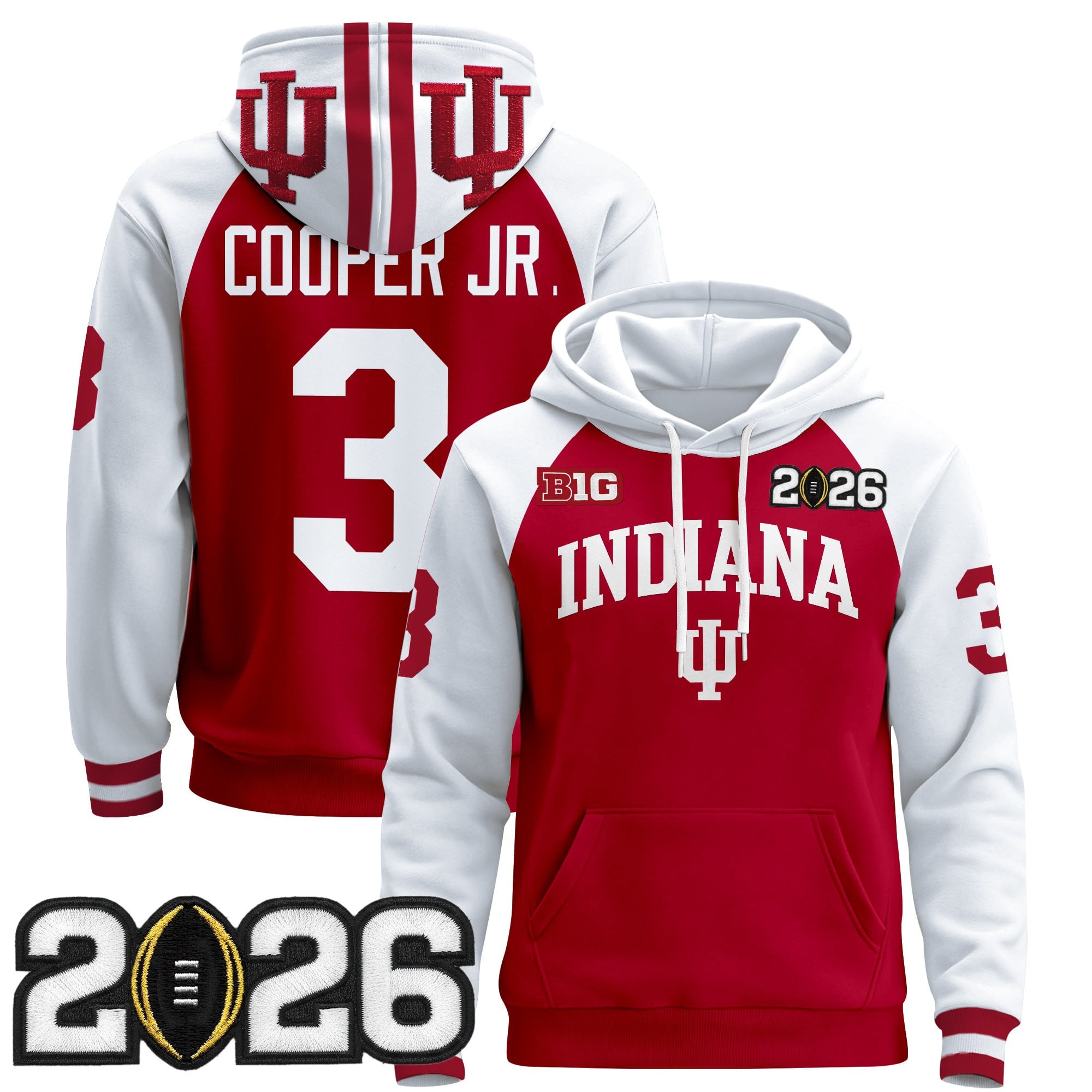 Men's Indiana Hoosiers 2026 CFP Final Patch Premium Pullover Hoodie - All Stitched