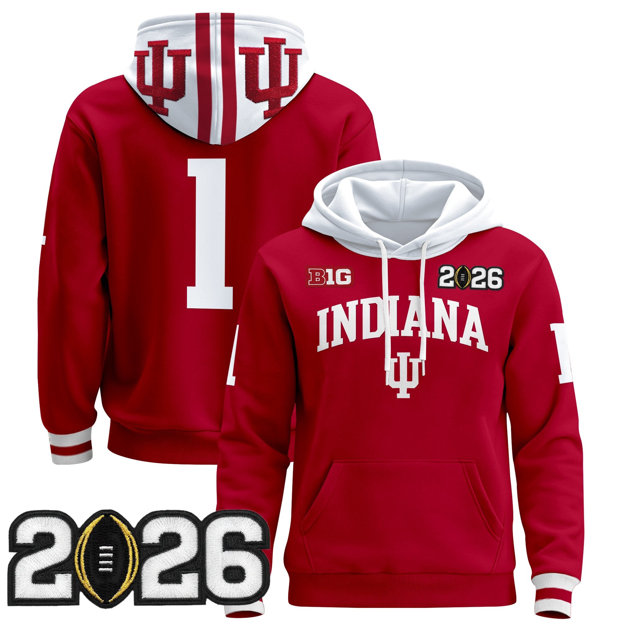 Men's Indiana Hoosiers 2026 CFP Final Patch Premium Pullover Hoodie - All Stitched