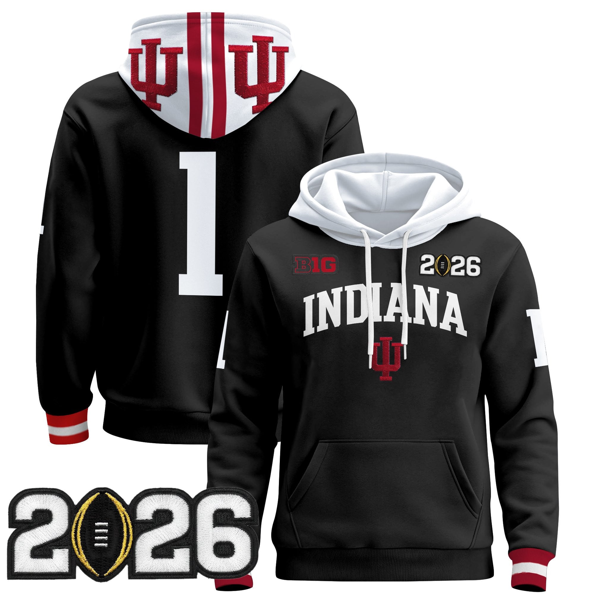 Men's Indiana Hoosiers 2026 CFP Final Patch Premium Pullover Hoodie - All Stitched
