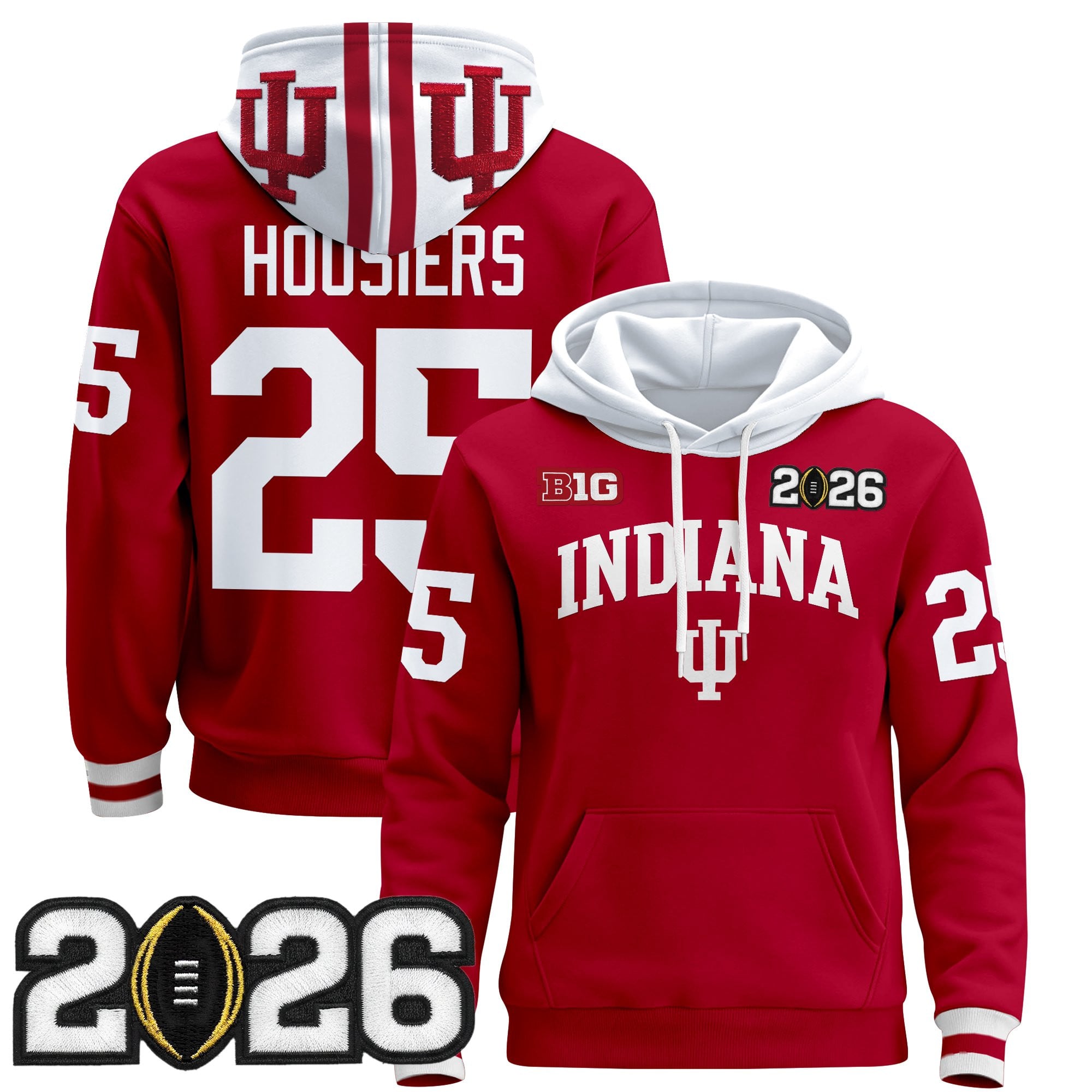 Men's Indiana Hoosiers 2026 CFP Final Patch Premium Pullover Hoodie - All Stitched
