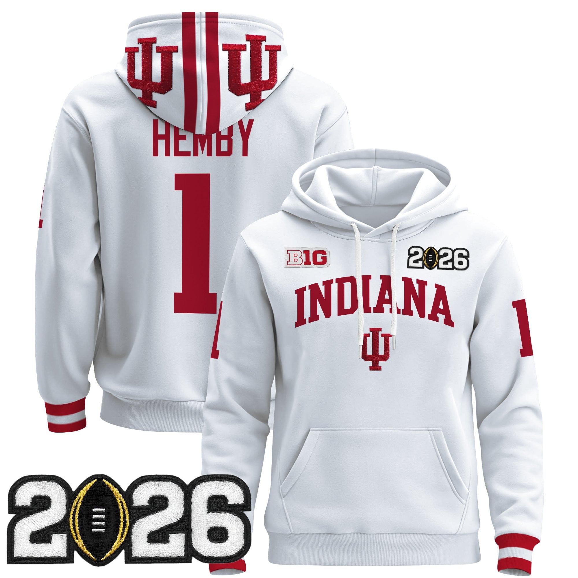 Men's Indiana Hoosiers 2026 CFP Final Patch Premium Pullover Hoodie - All Stitched