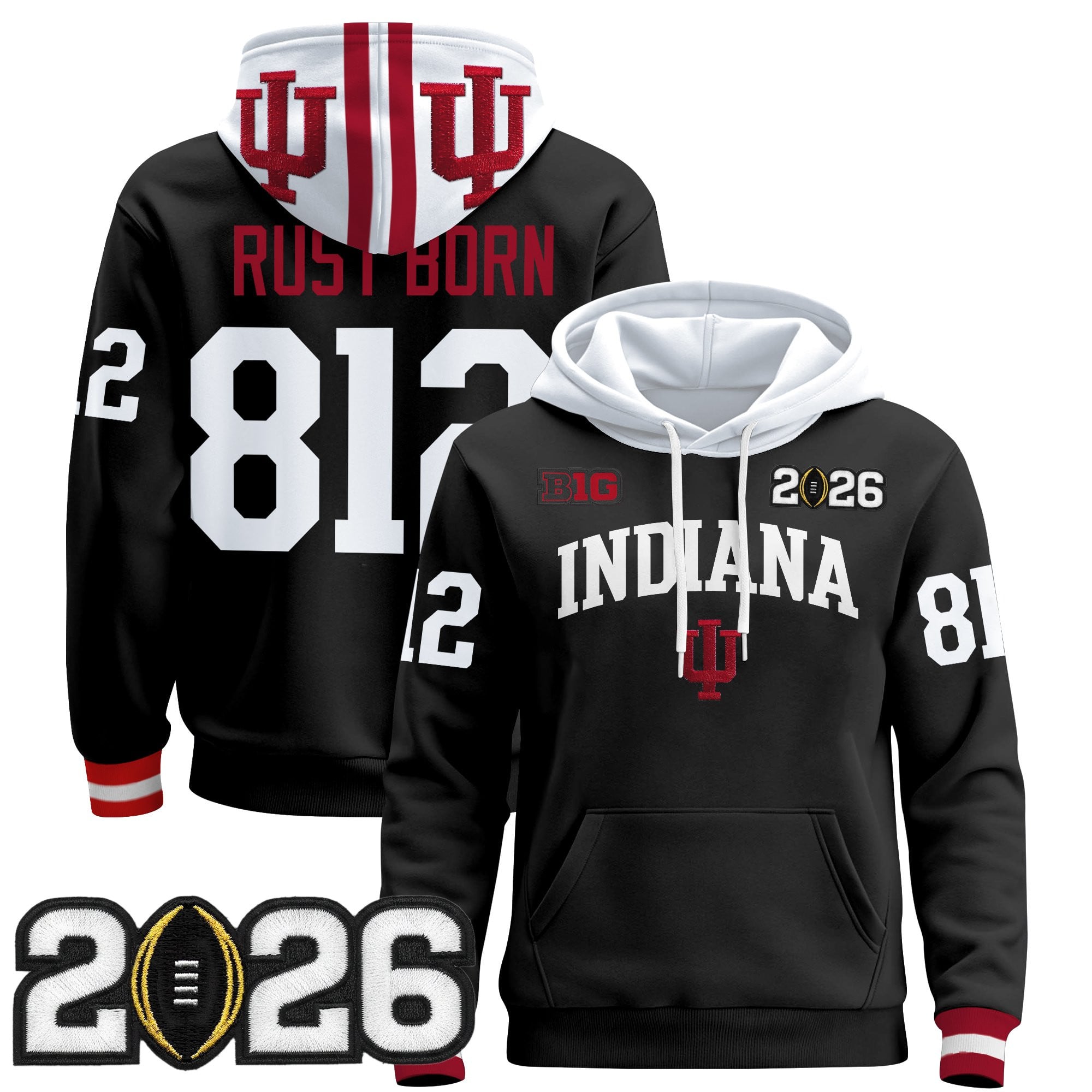 Men's Indiana Hoosiers 2026 CFP Final Patch Premium Pullover Hoodie - All Stitched
