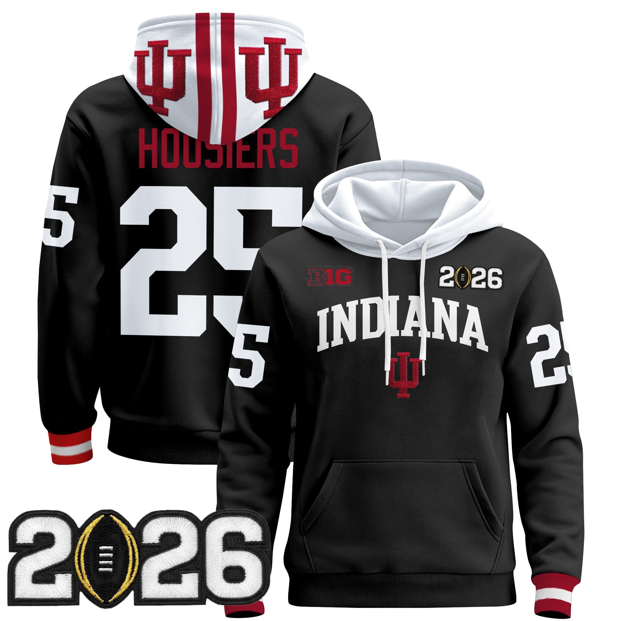 Men's Indiana Hoosiers 2026 CFP Final Patch Premium Pullover Hoodie - All Stitched