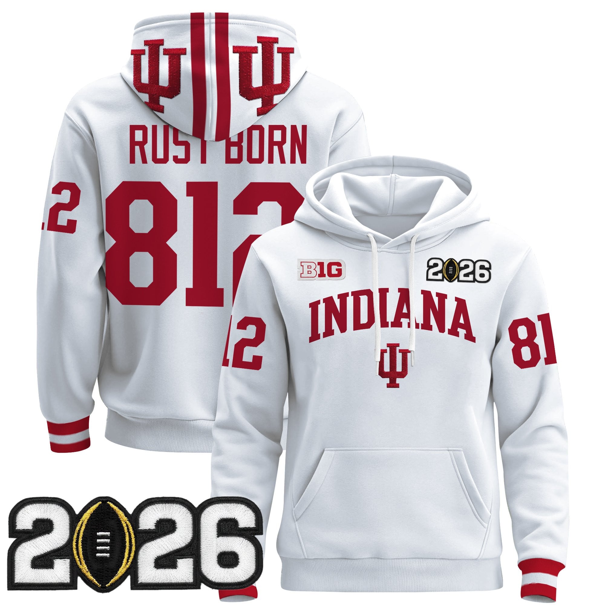 Men's Indiana Hoosiers 2026 CFP Final Patch Premium Pullover Hoodie - All Stitched