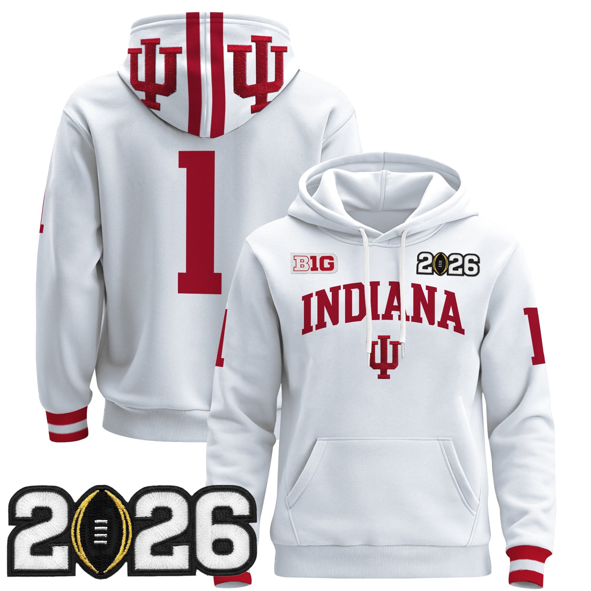 Men's Indiana Hoosiers 2026 CFP Final Patch Premium Pullover Hoodie - All Stitched