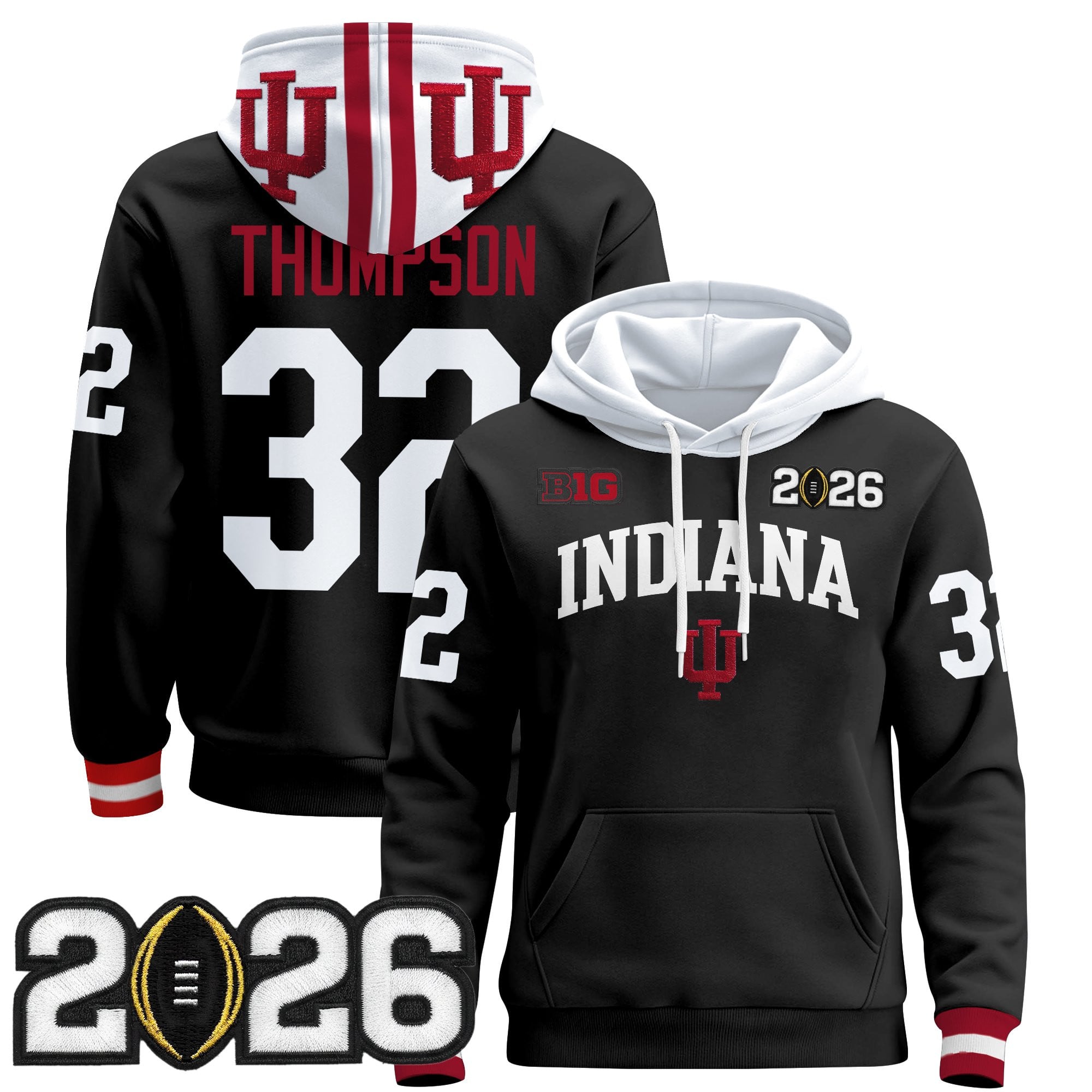 Men's Indiana Hoosiers 2026 CFP Final Patch Premium Pullover Hoodie - All Stitched