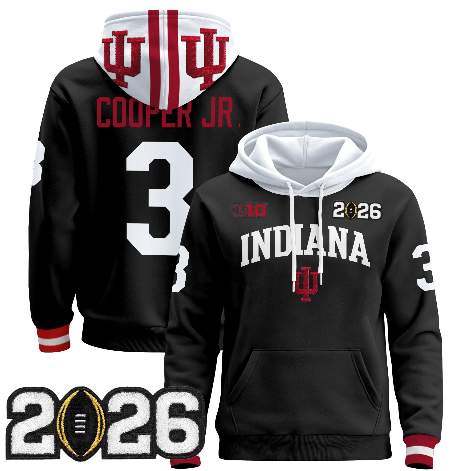 Men's Indiana Hoosiers 2026 CFP Final Patch Premium Pullover Hoodie - All Stitched