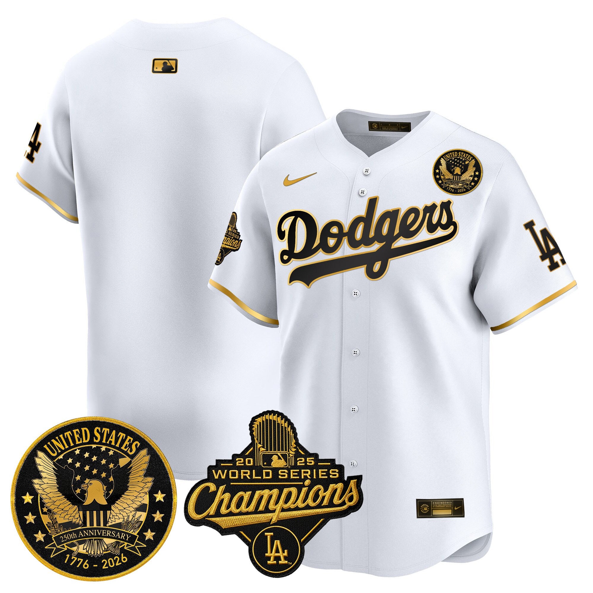 Men's Dodgers 2025 World Series Champions & America 250th Patch Vapor Premier Limited Jersey - All Stitched