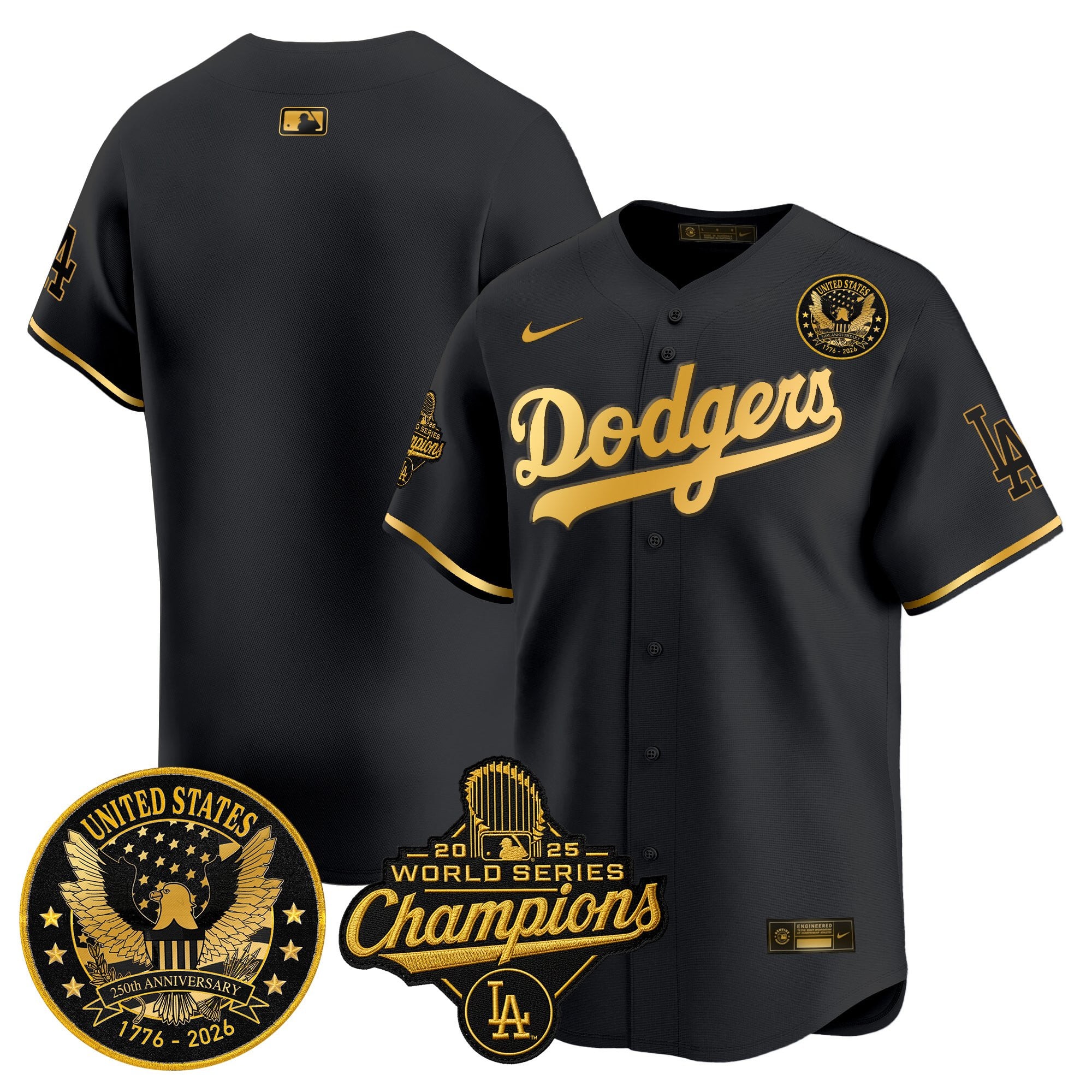 Men's Dodgers 2025 World Series Champions & America 250th Patch Vapor Premier Limited Jersey - All Stitched