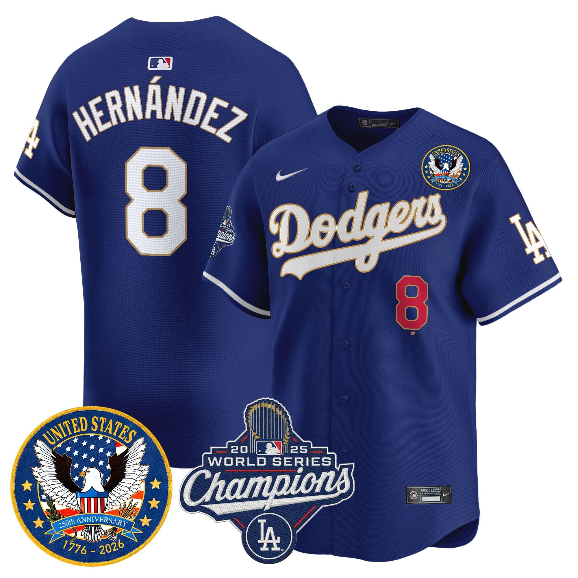 Men's Dodgers 2025 World Series Champions & America 250th Patch Vapor Premier Limited Jersey - All Stitched