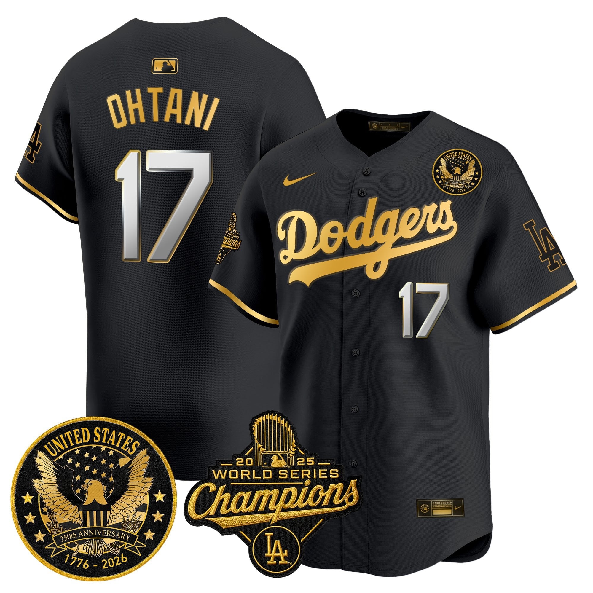 Men's Dodgers 2025 World Series Champions & America 250th Patch Vapor Premier Limited Jersey - All Stitched