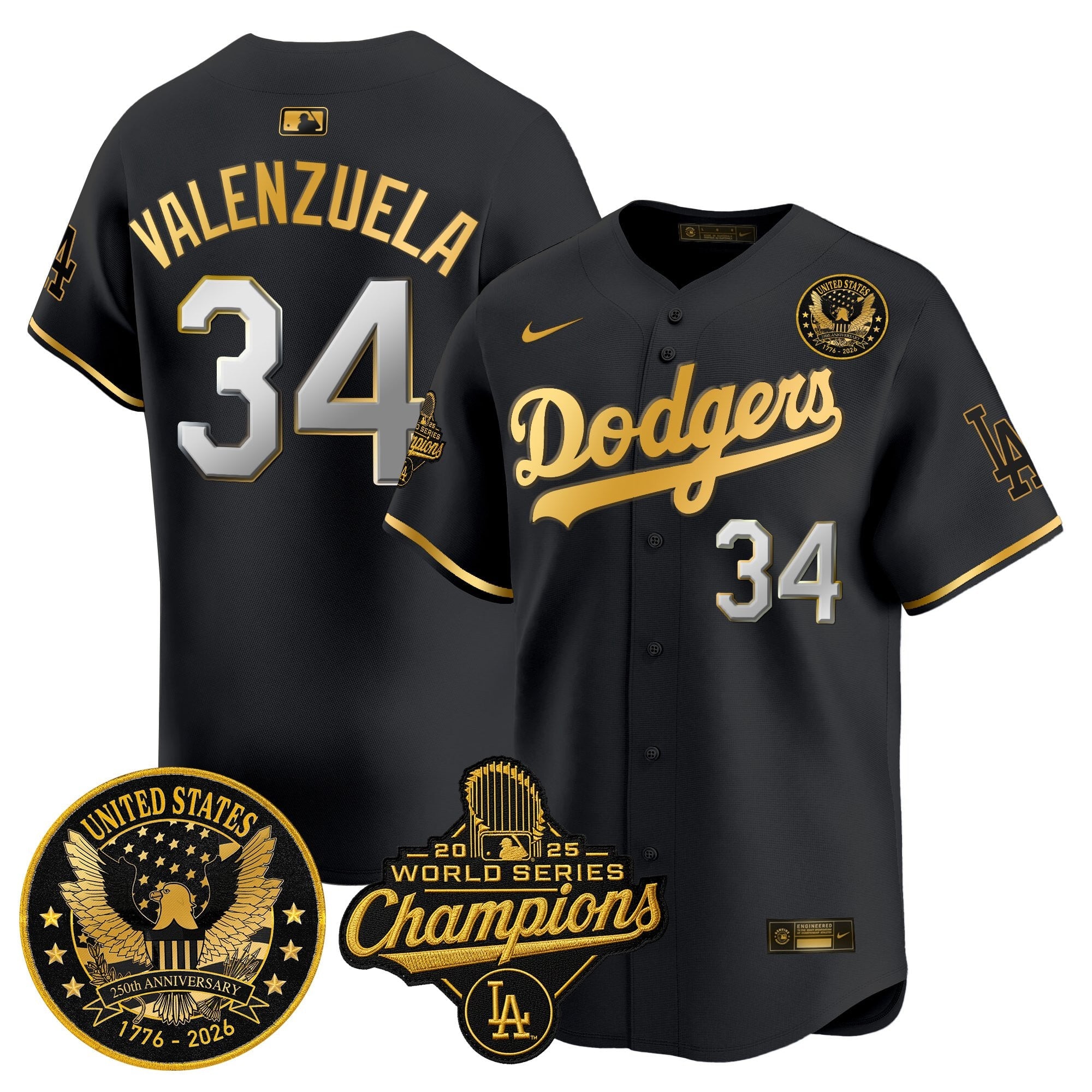 Men's Dodgers 2025 World Series Champions & America 250th Patch Vapor Premier Limited Jersey - All Stitched