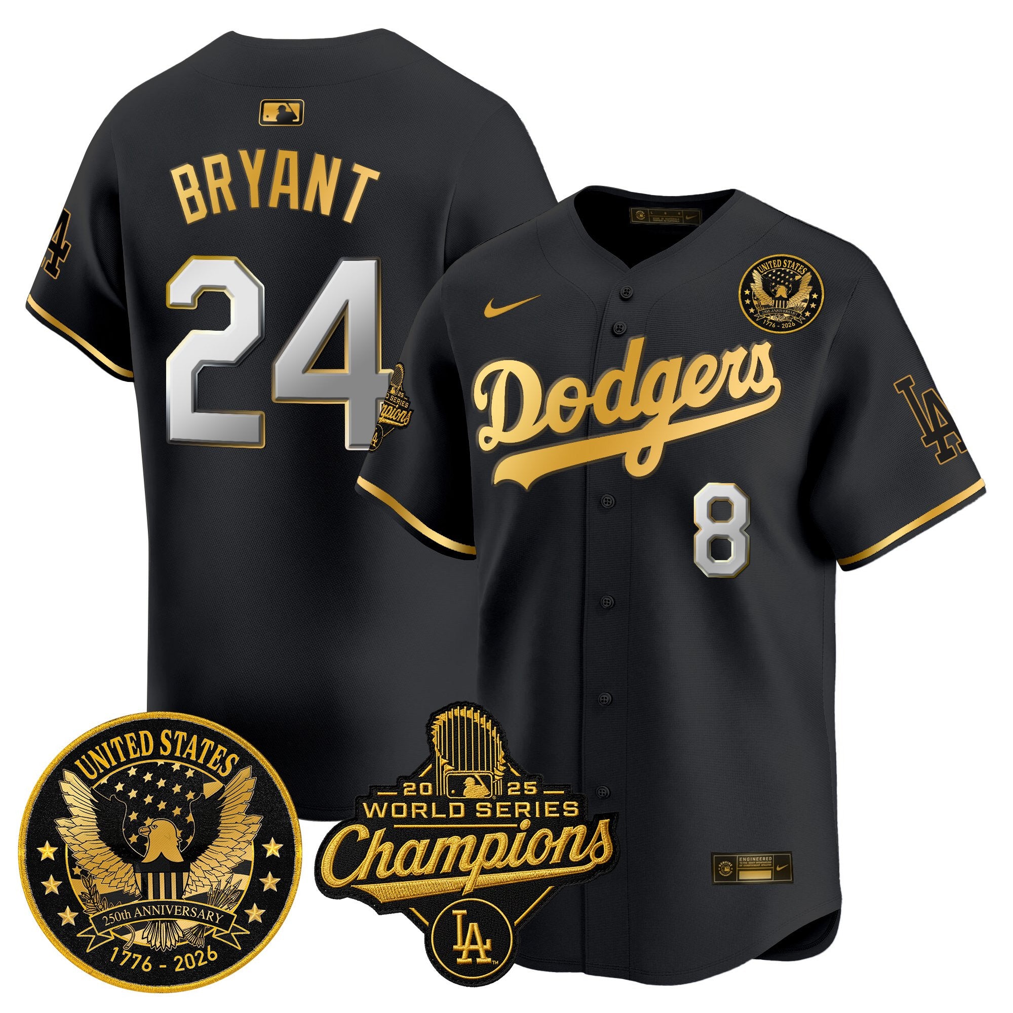 Men's Dodgers 2025 World Series Champions & America 250th Patch Vapor Premier Limited Jersey - All Stitched