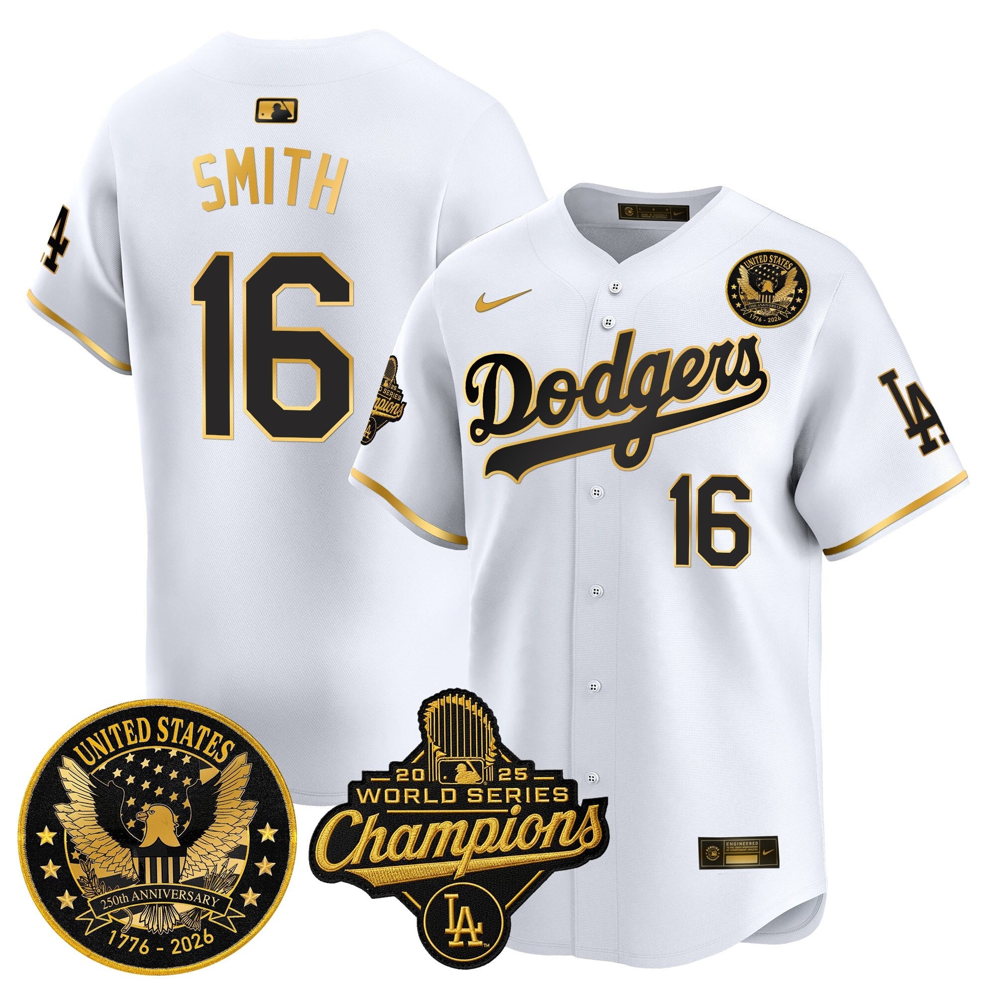 Men's Dodgers 2025 World Series Champions & America 250th Patch Vapor Premier Limited Jersey - All Stitched