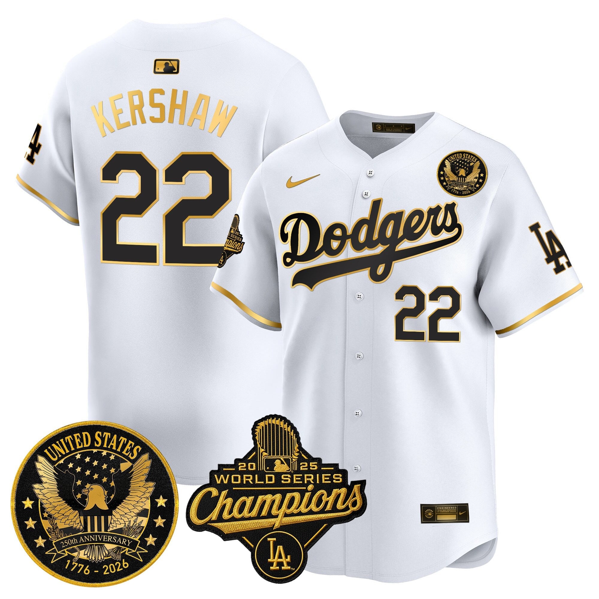 Men's Dodgers 2025 World Series Champions & America 250th Patch Vapor Premier Limited Jersey - All Stitched