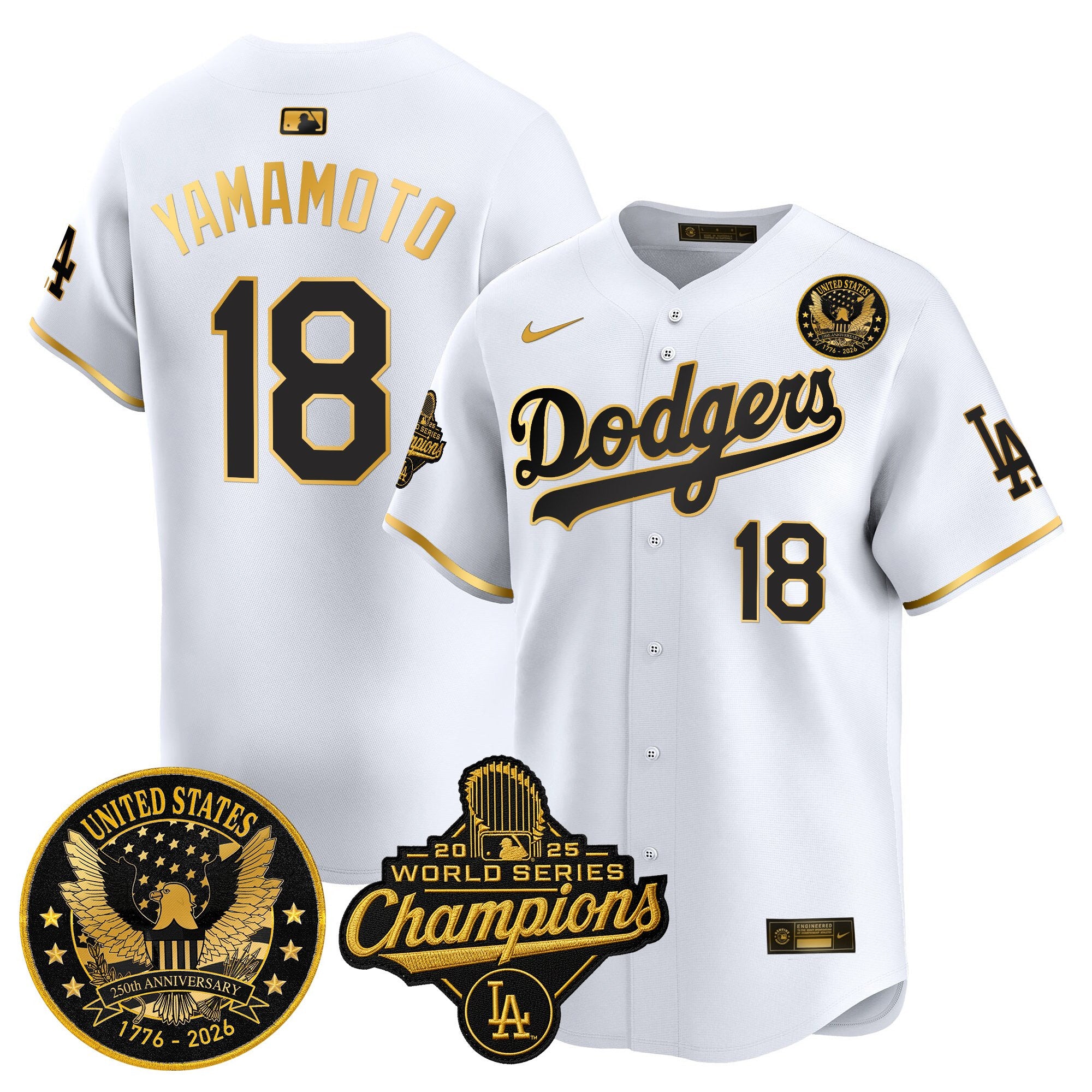 Men's Dodgers 2025 World Series Champions & America 250th Patch Vapor Premier Limited Jersey - All Stitched