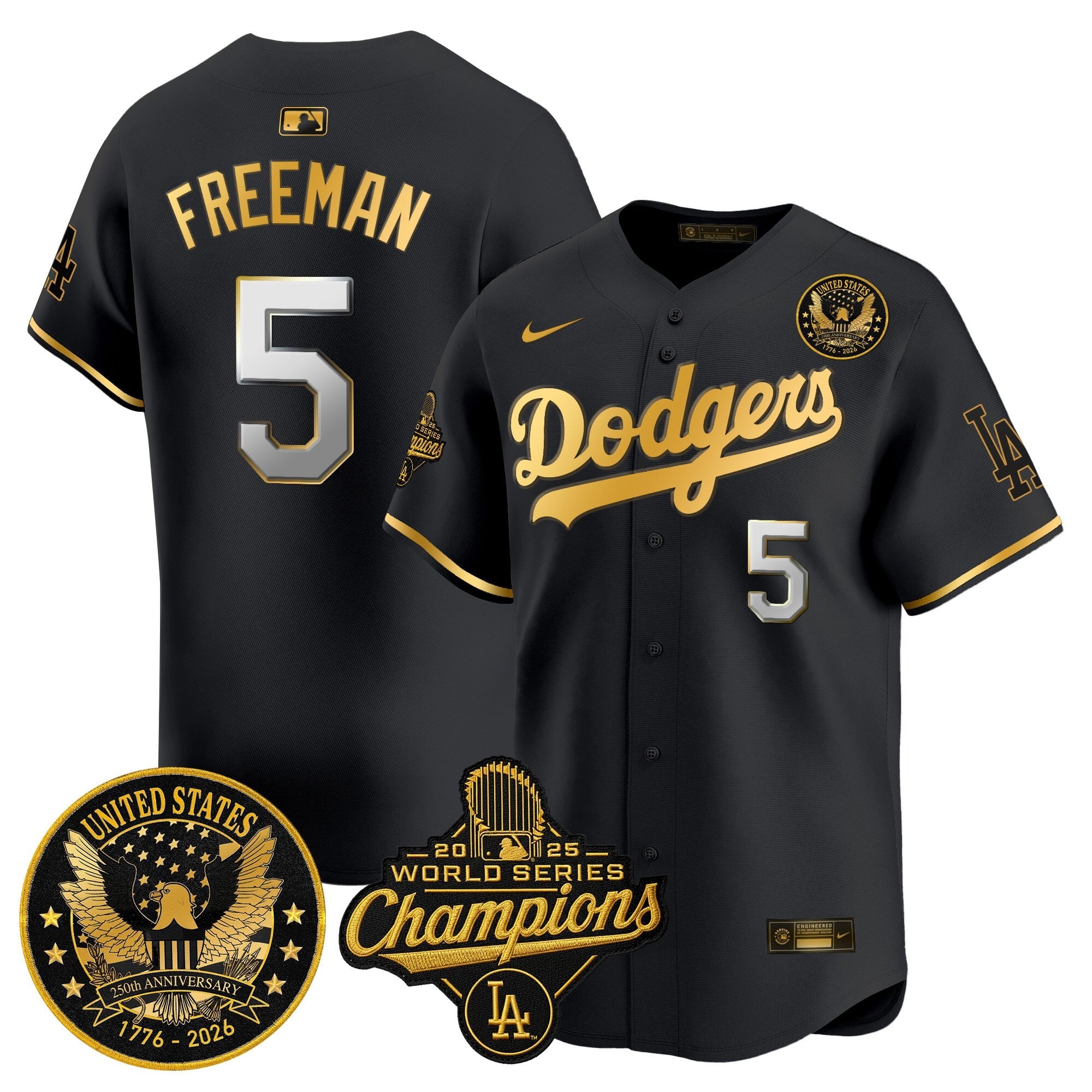 Men's Dodgers 2025 World Series Champions & America 250th Patch Vapor Premier Limited Jersey - All Stitched