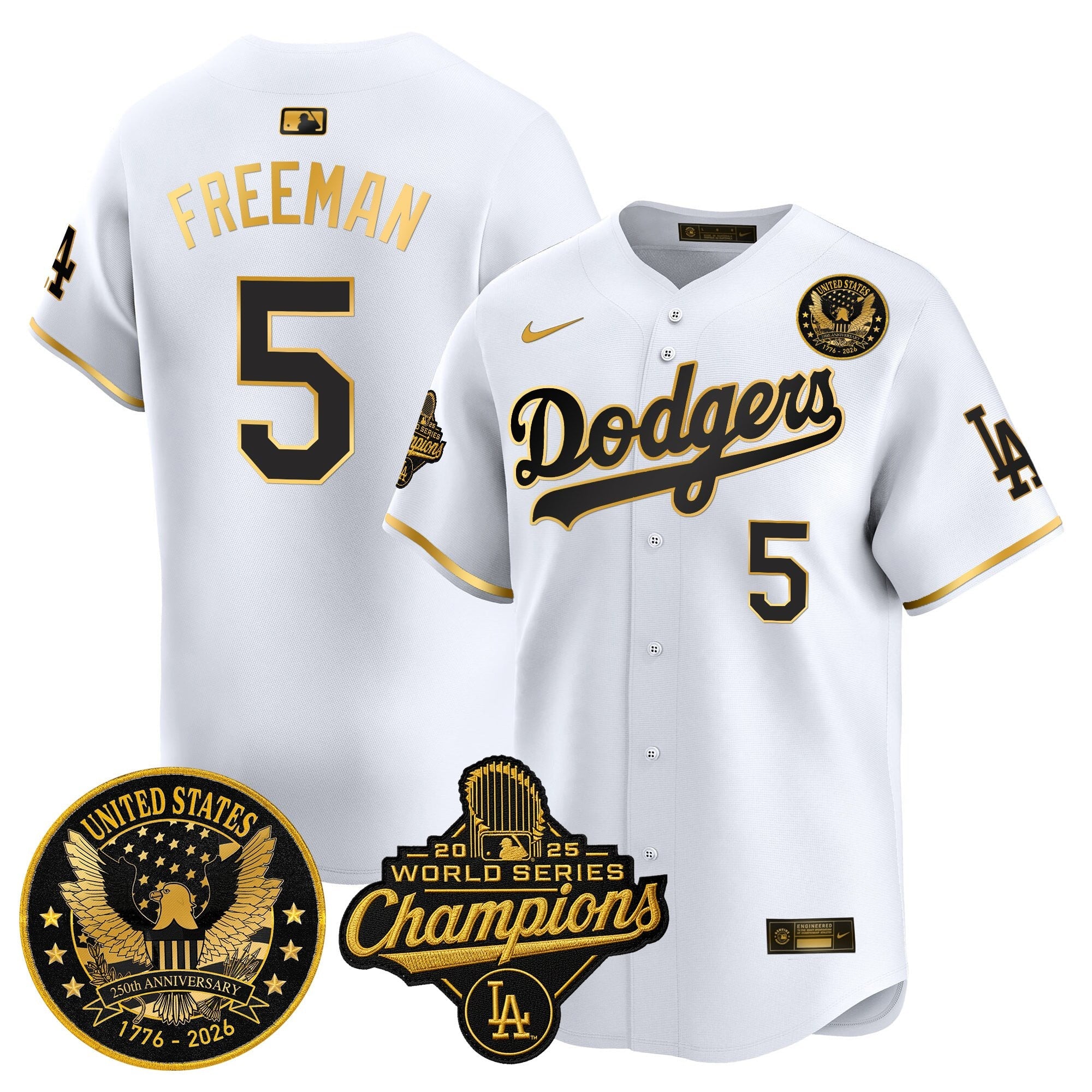 Men's Dodgers 2025 World Series Champions & America 250th Patch Vapor Premier Limited Jersey - All Stitched