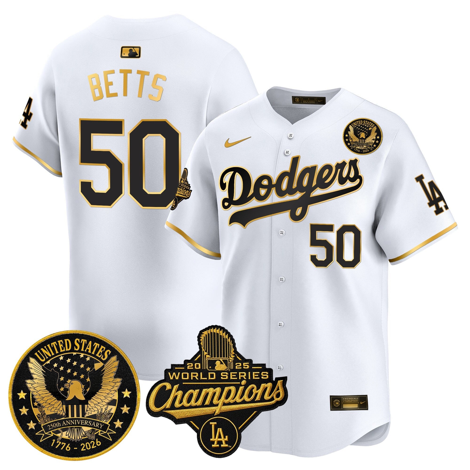 Men's Dodgers 2025 World Series Champions & America 250th Patch Vapor Premier Limited Jersey - All Stitched