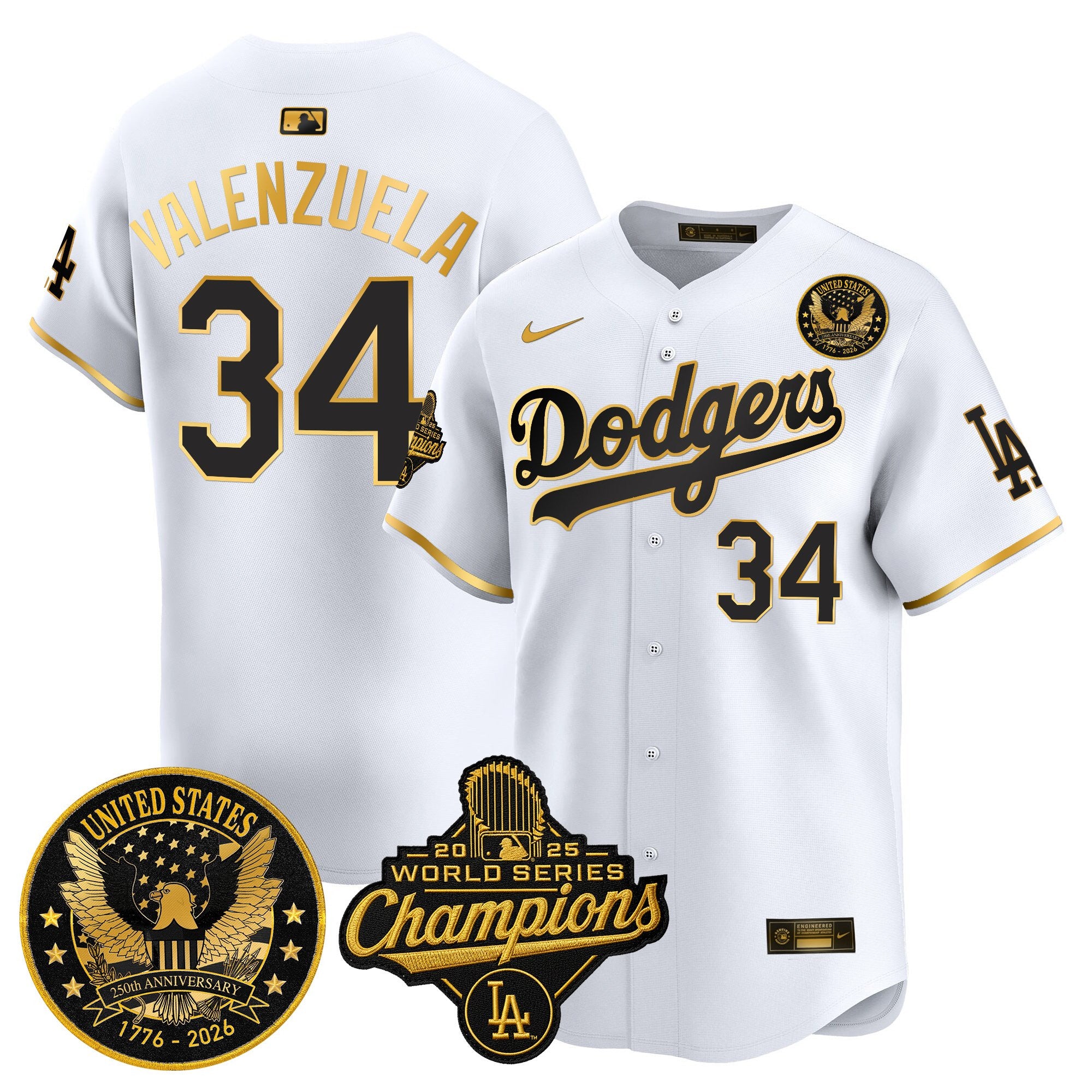 Men's Dodgers 2025 World Series Champions & America 250th Patch Vapor Premier Limited Jersey - All Stitched
