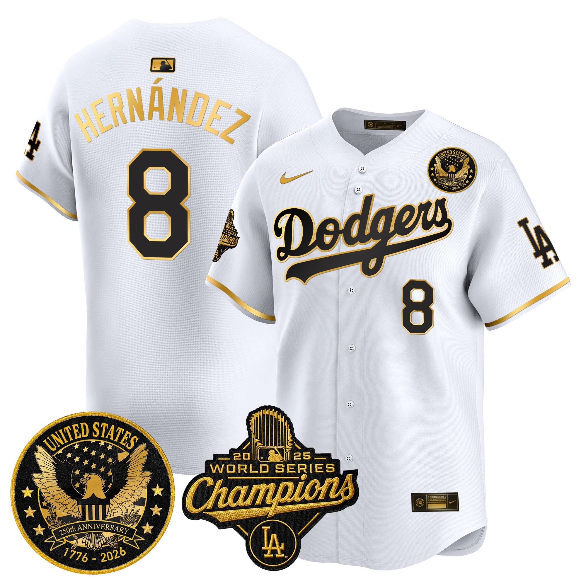 Men's Dodgers 2025 World Series Champions & America 250th Patch Vapor Premier Limited Jersey - All Stitched