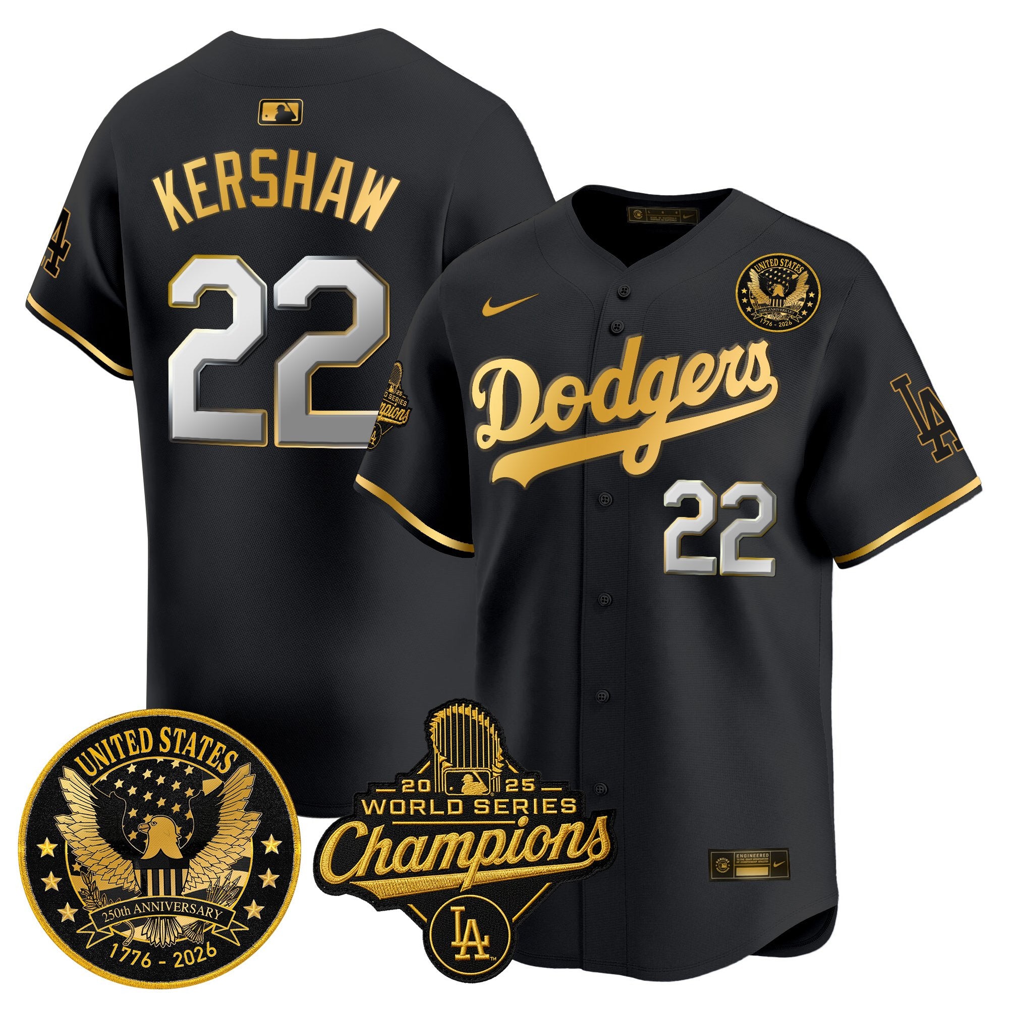 Men's Dodgers 2025 World Series Champions & America 250th Patch Vapor Premier Limited Jersey - All Stitched