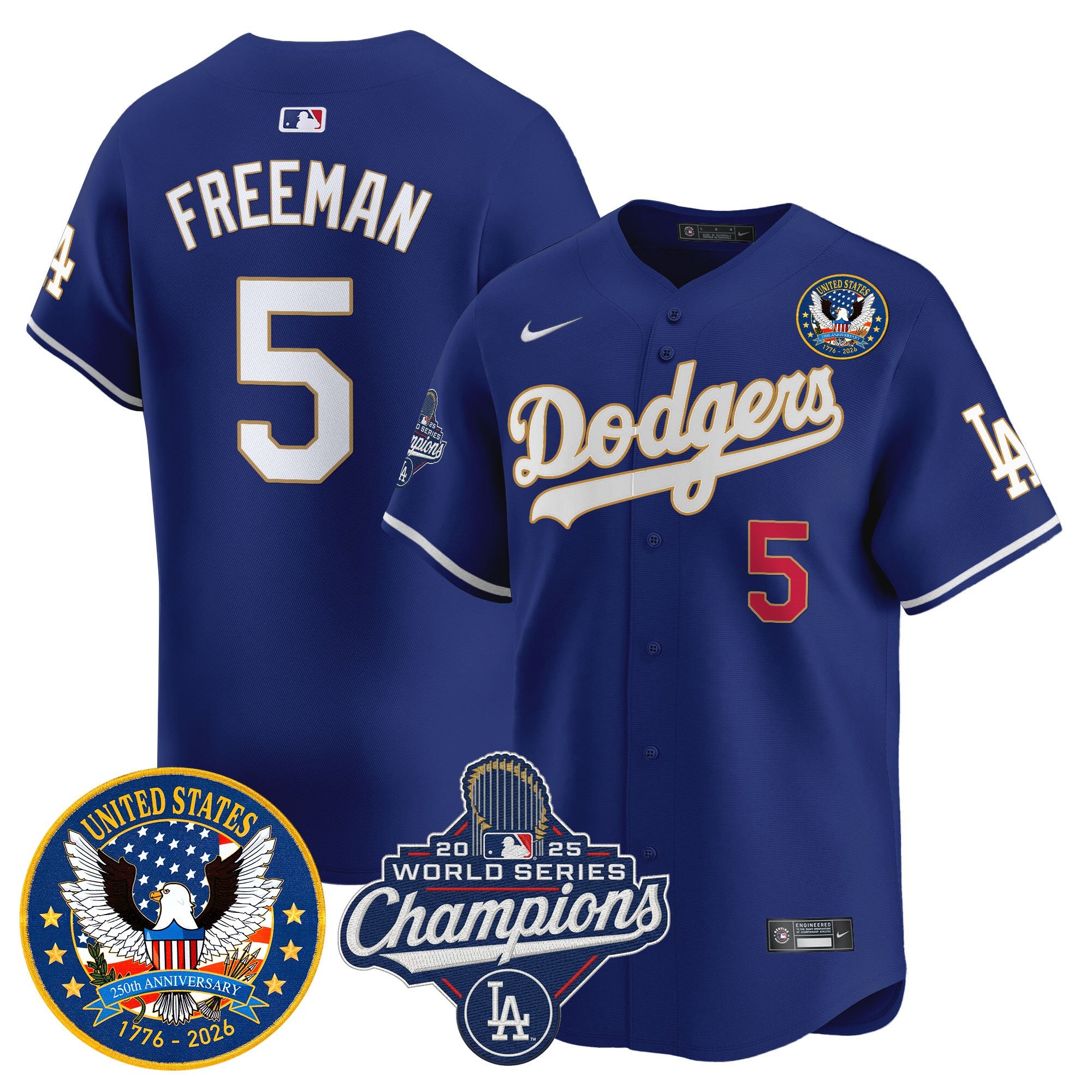 Men's Dodgers 2025 World Series Champions & America 250th Patch Vapor Premier Limited Jersey - All Stitched