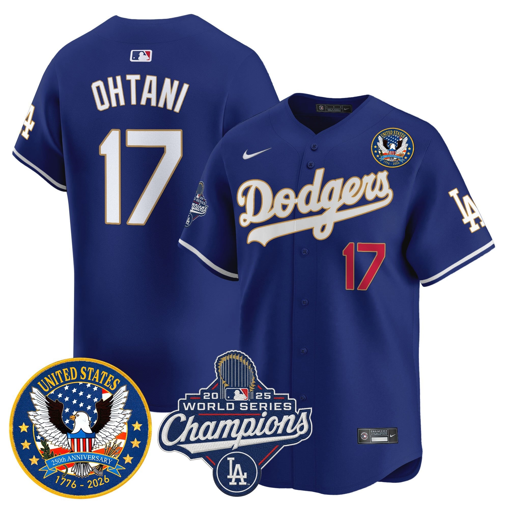 Men's Dodgers 2025 World Series Champions & America 250th Patch Vapor Premier Limited Jersey - All Stitched