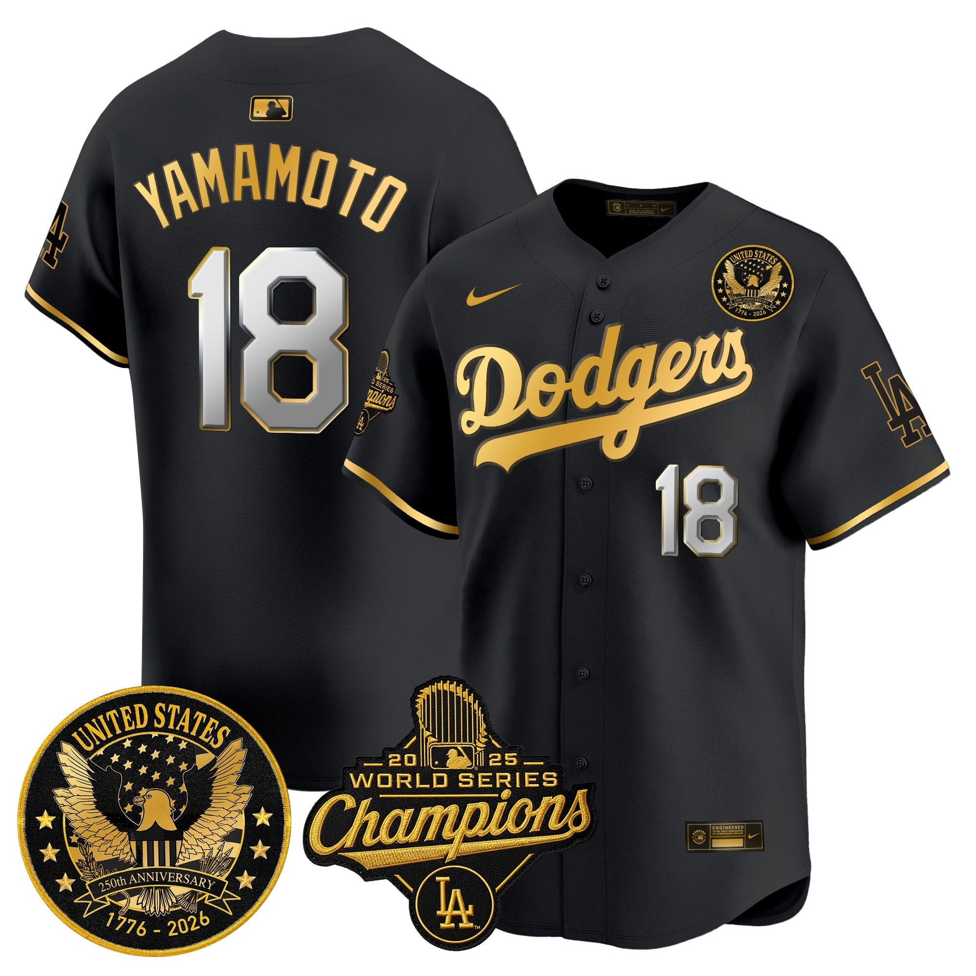Men's Dodgers 2025 World Series Champions & America 250th Patch Vapor Premier Limited Jersey - All Stitched