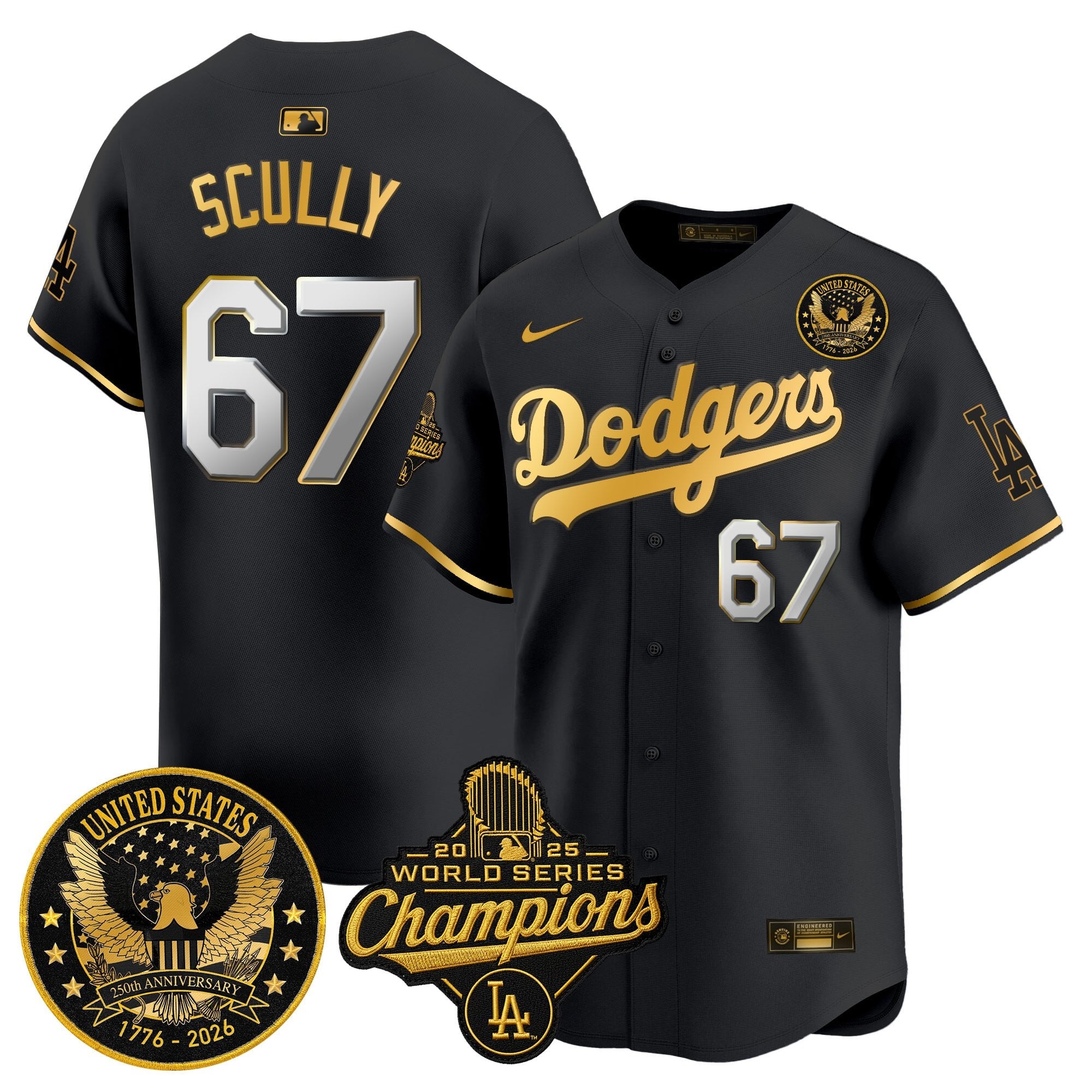 Men's Dodgers 2025 World Series Champions & America 250th Patch Vapor Premier Limited Jersey - All Stitched