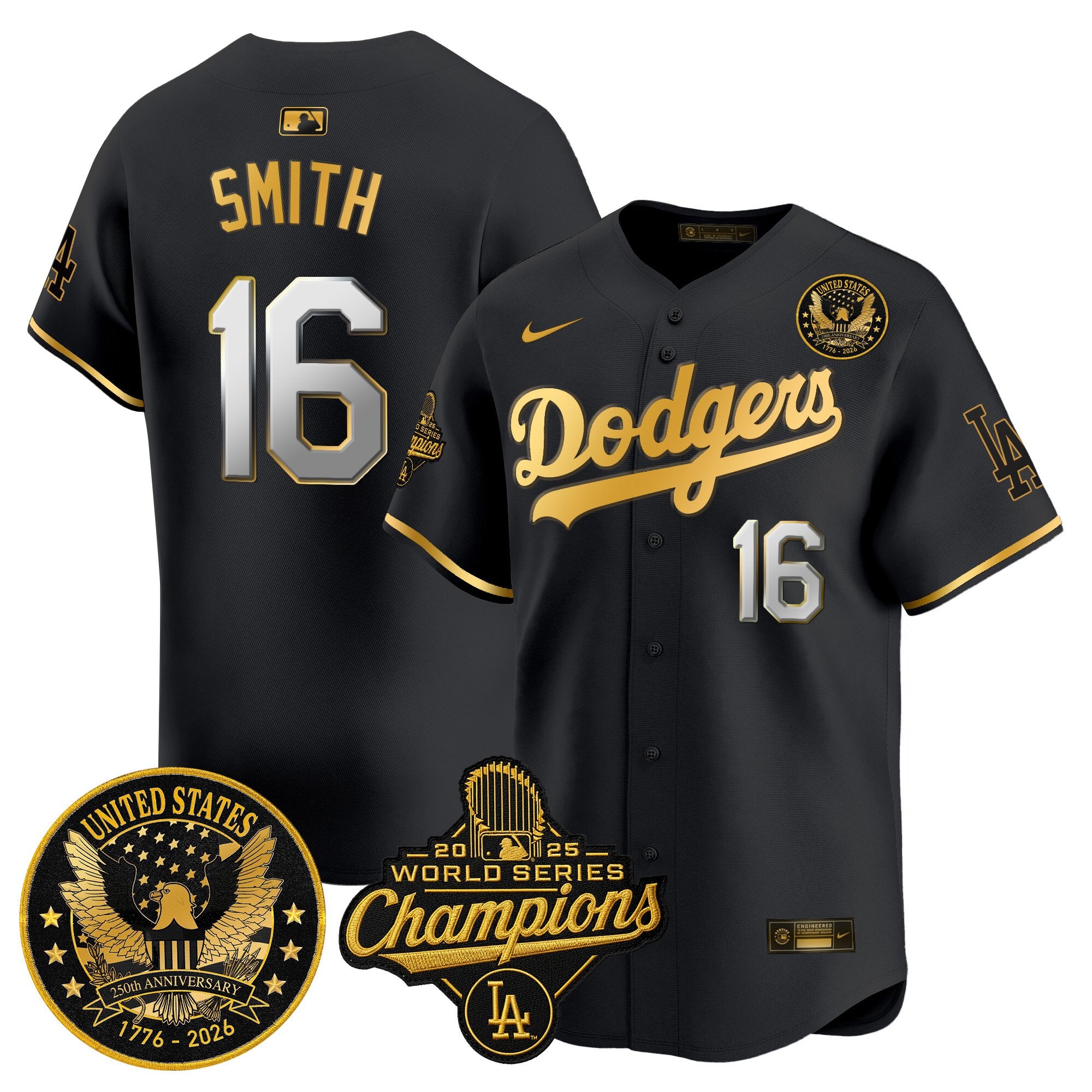 Men's Dodgers 2025 World Series Champions & America 250th Patch Vapor Premier Limited Jersey - All Stitched
