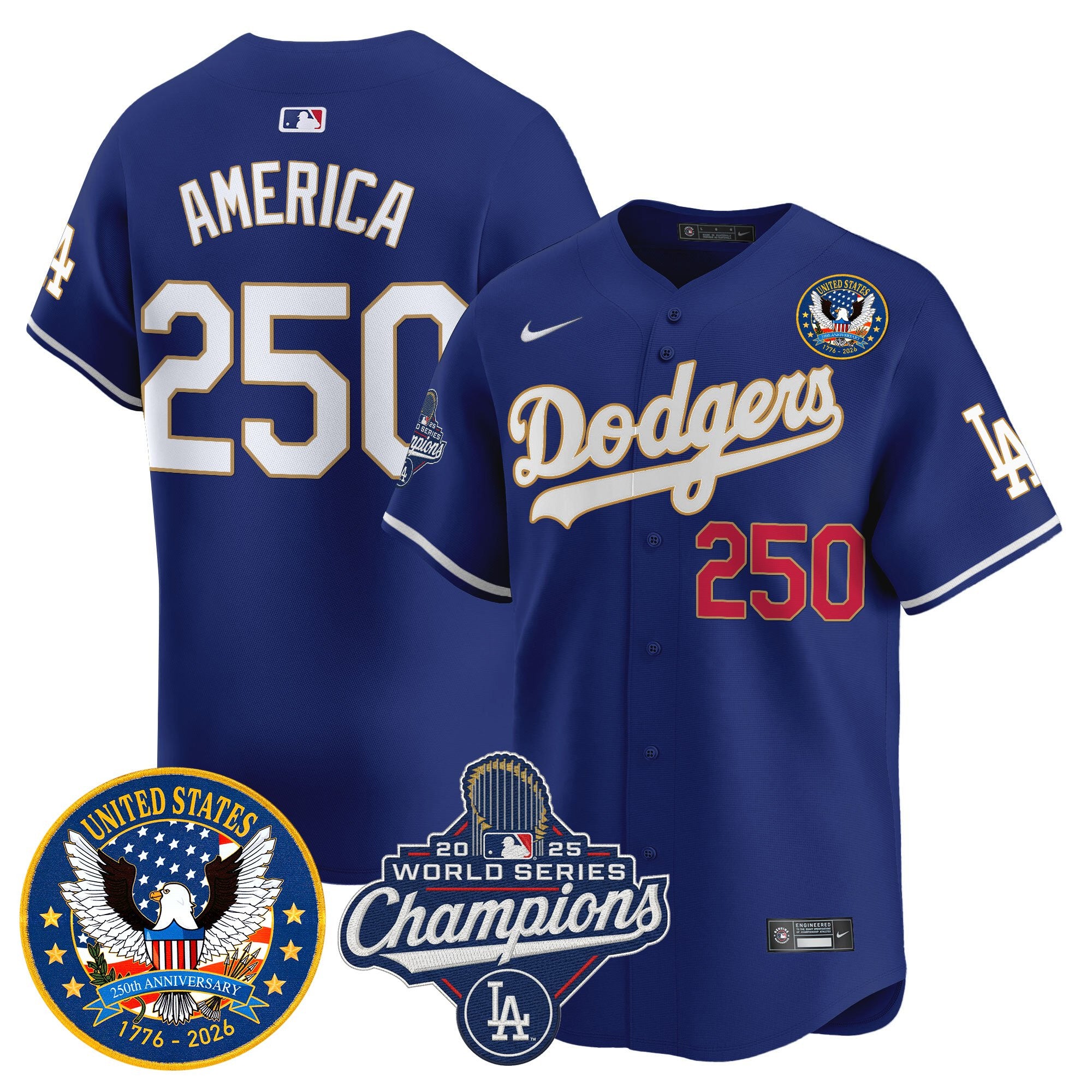Men's Dodgers 2025 World Series Champions & America 250th Patch Vapor Premier Limited Jersey - All Stitched