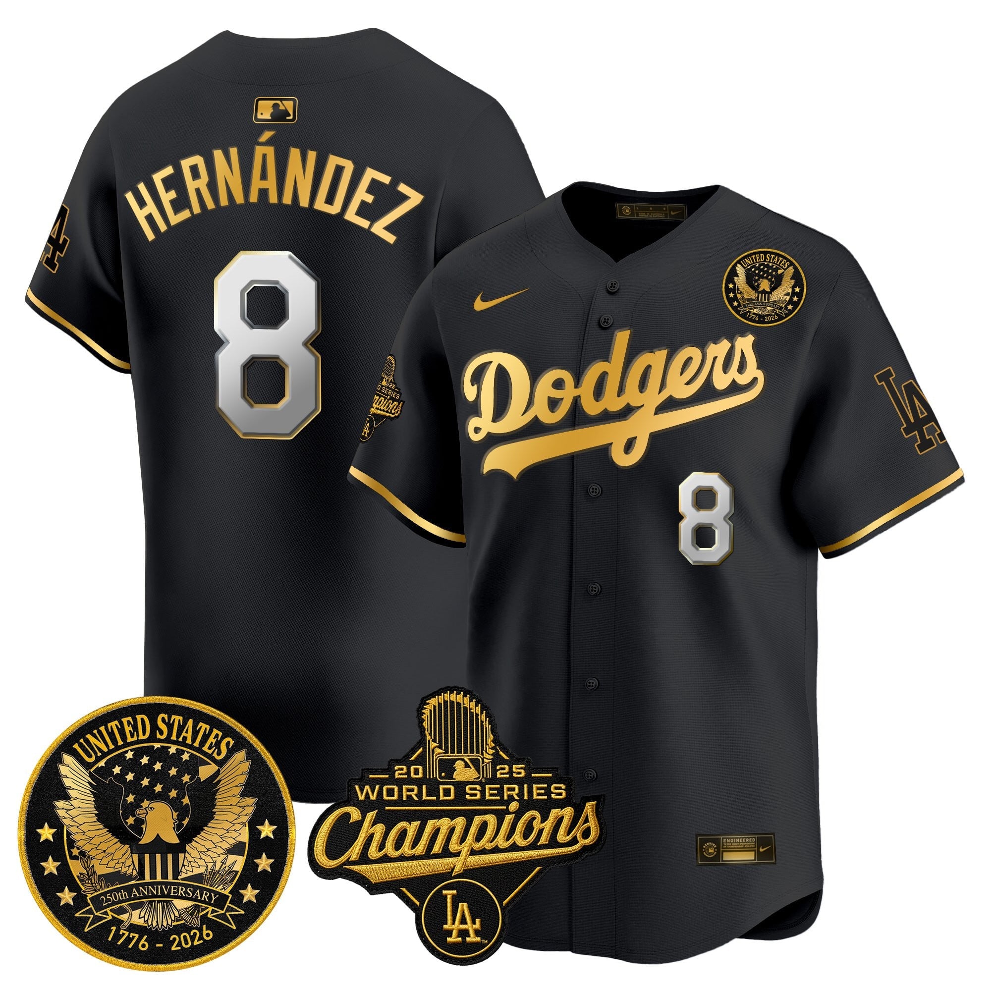 Men's Dodgers 2025 World Series Champions & America 250th Patch Vapor Premier Limited Jersey - All Stitched