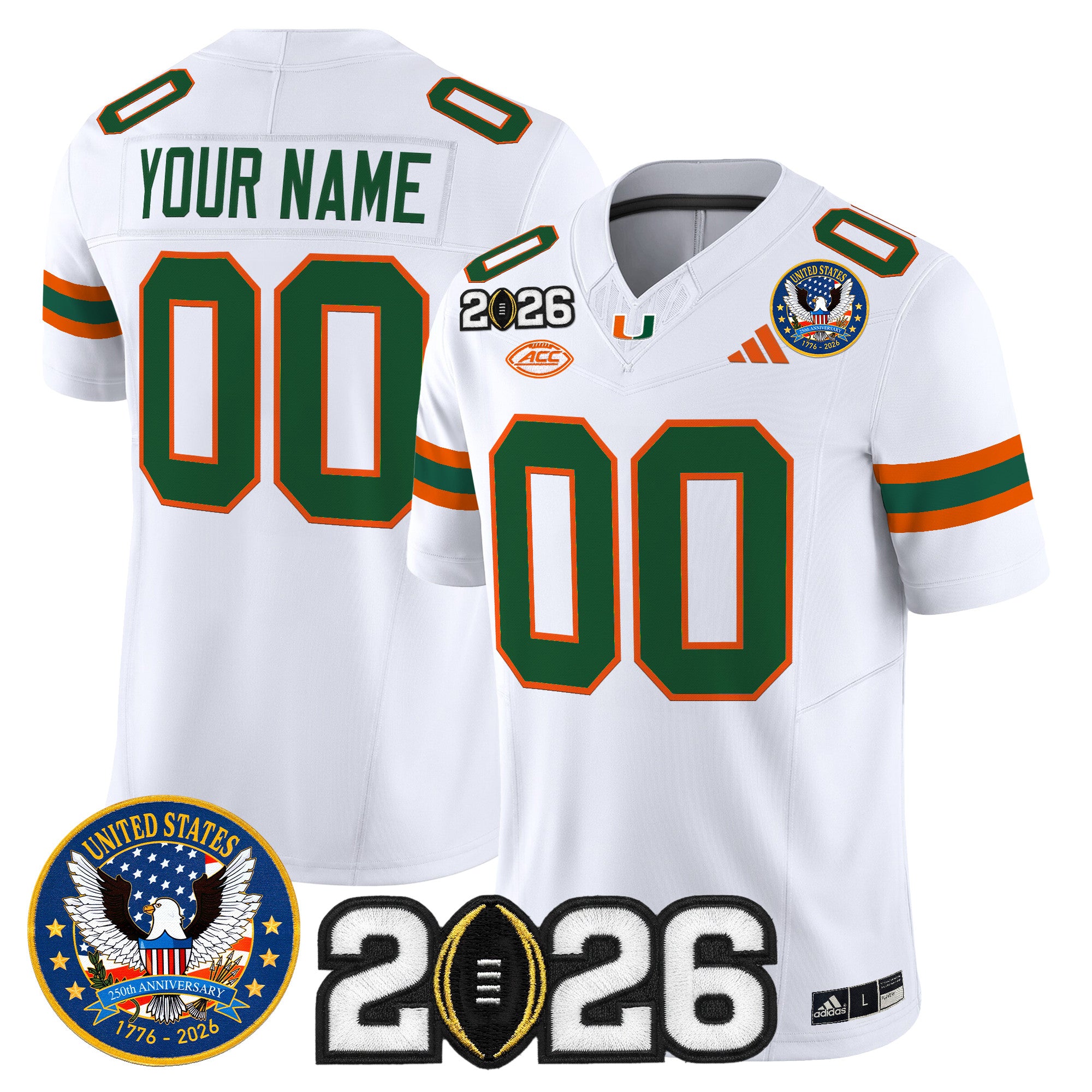 Miami Hurricanes "United States 250th Anniversary & 2026 CFP Final Patch" Vapor Limited Custom Jersey - All Stitched