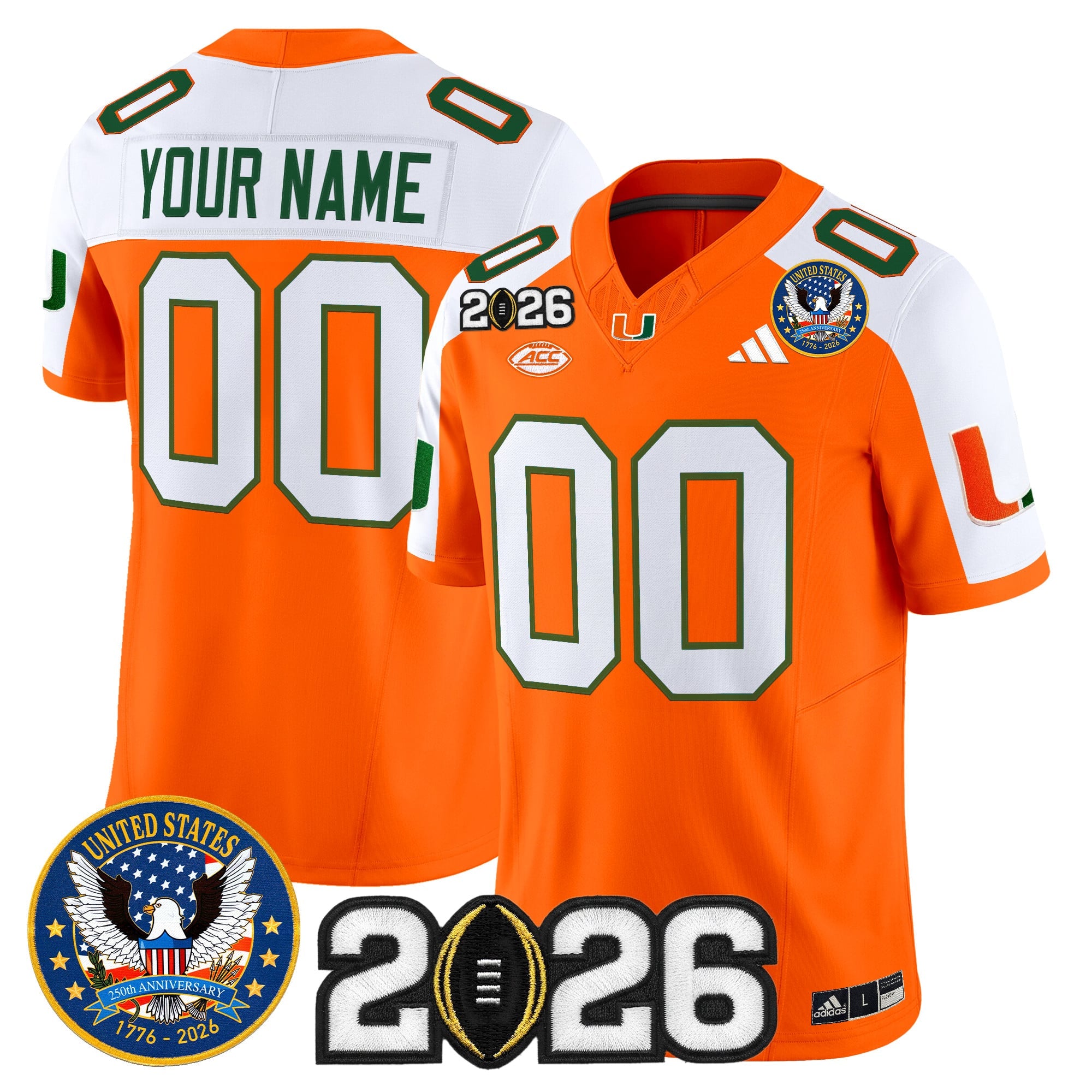 Miami Hurricanes "United States 250th Anniversary & 2026 CFP Final Patch" Vapor Limited Custom Jersey - All Stitched