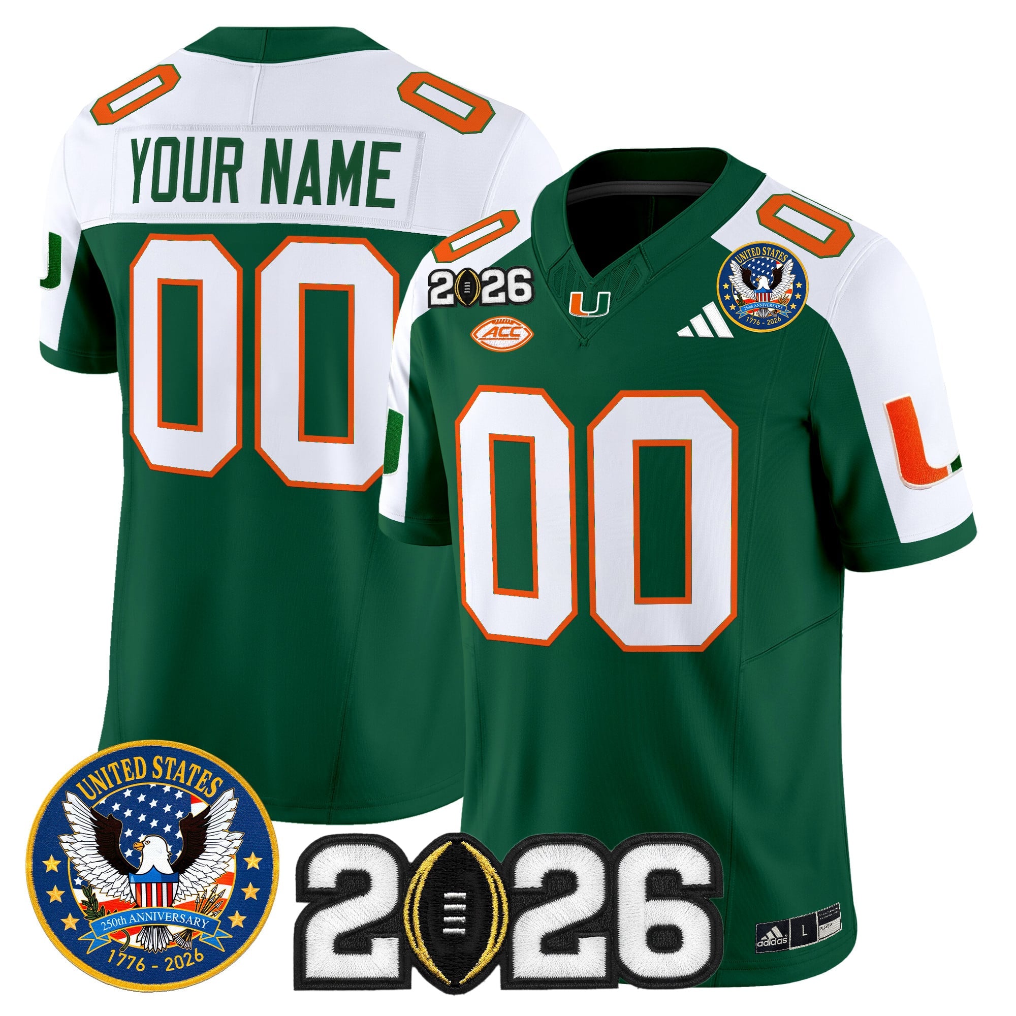 Miami Hurricanes "United States 250th Anniversary & 2026 CFP Final Patch" Vapor Limited Custom Jersey - All Stitched
