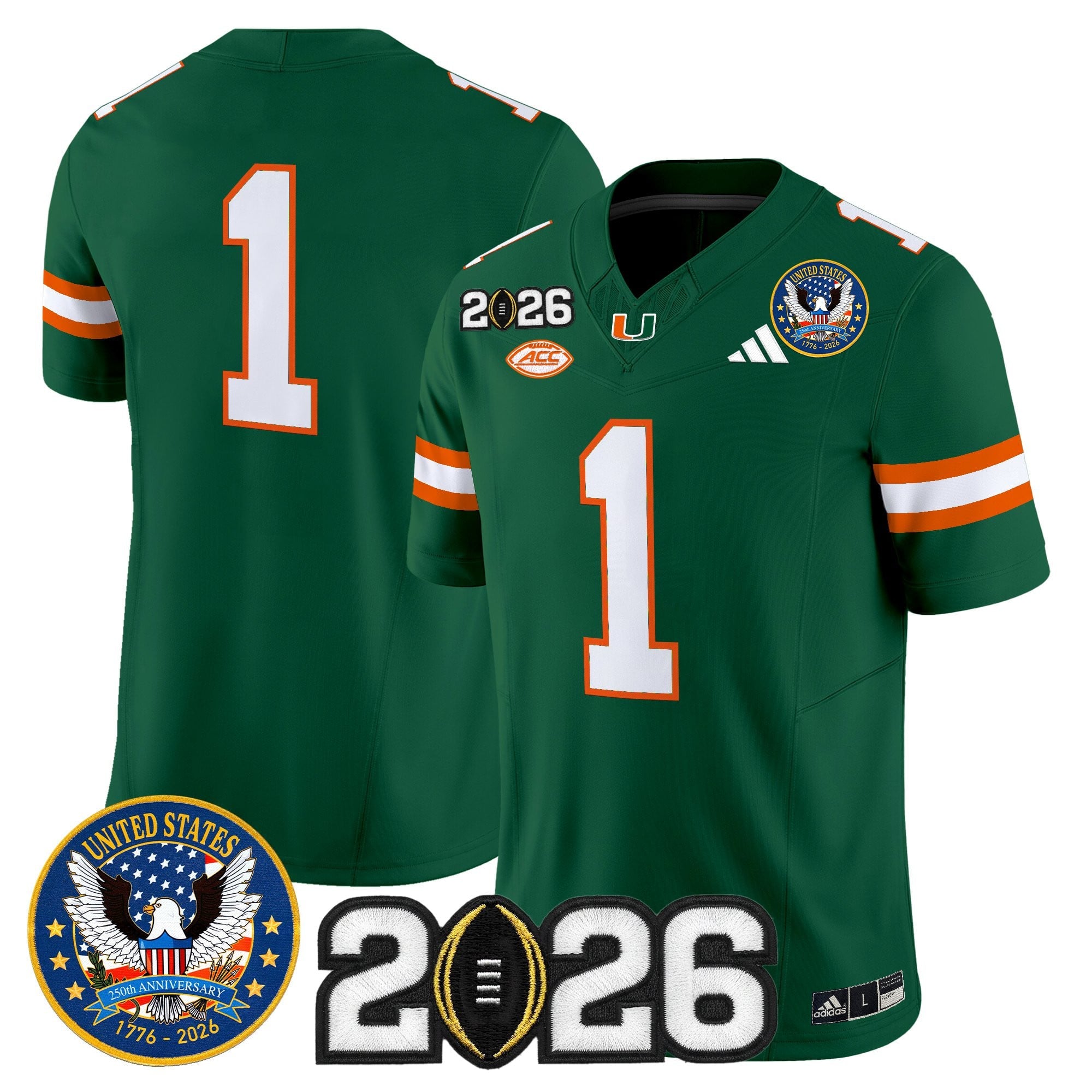 Men's Miami Hurricanes "United States 250th Anniversary & 2026 CFP Final Patch" Vapor Limited Jersey - All Stitched