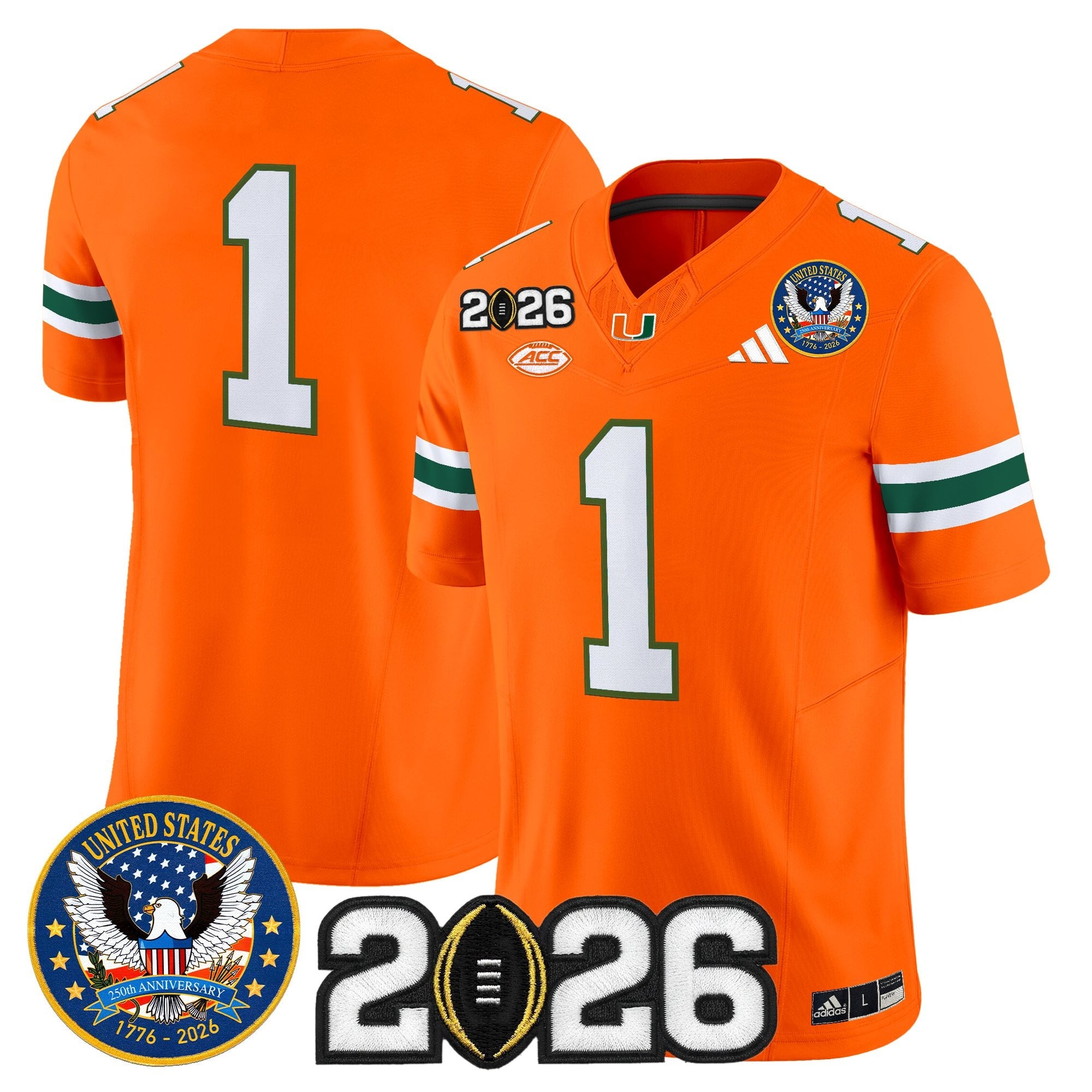 Men's Miami Hurricanes "United States 250th Anniversary & 2026 CFP Final Patch" Vapor Limited Jersey - All Stitched