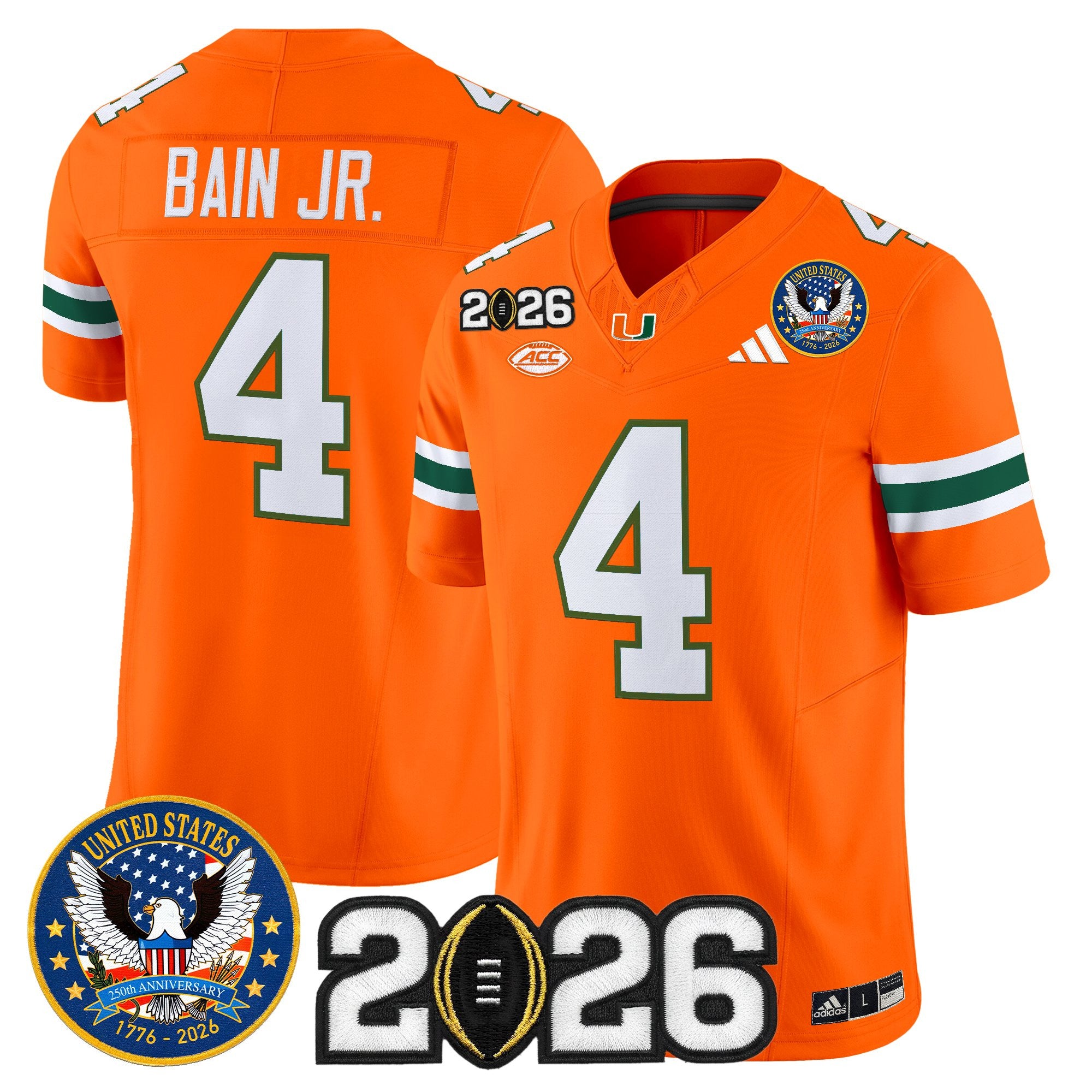 Men's Miami Hurricanes "United States 250th Anniversary & 2026 CFP Final Patch" Vapor Limited Jersey - All Stitched