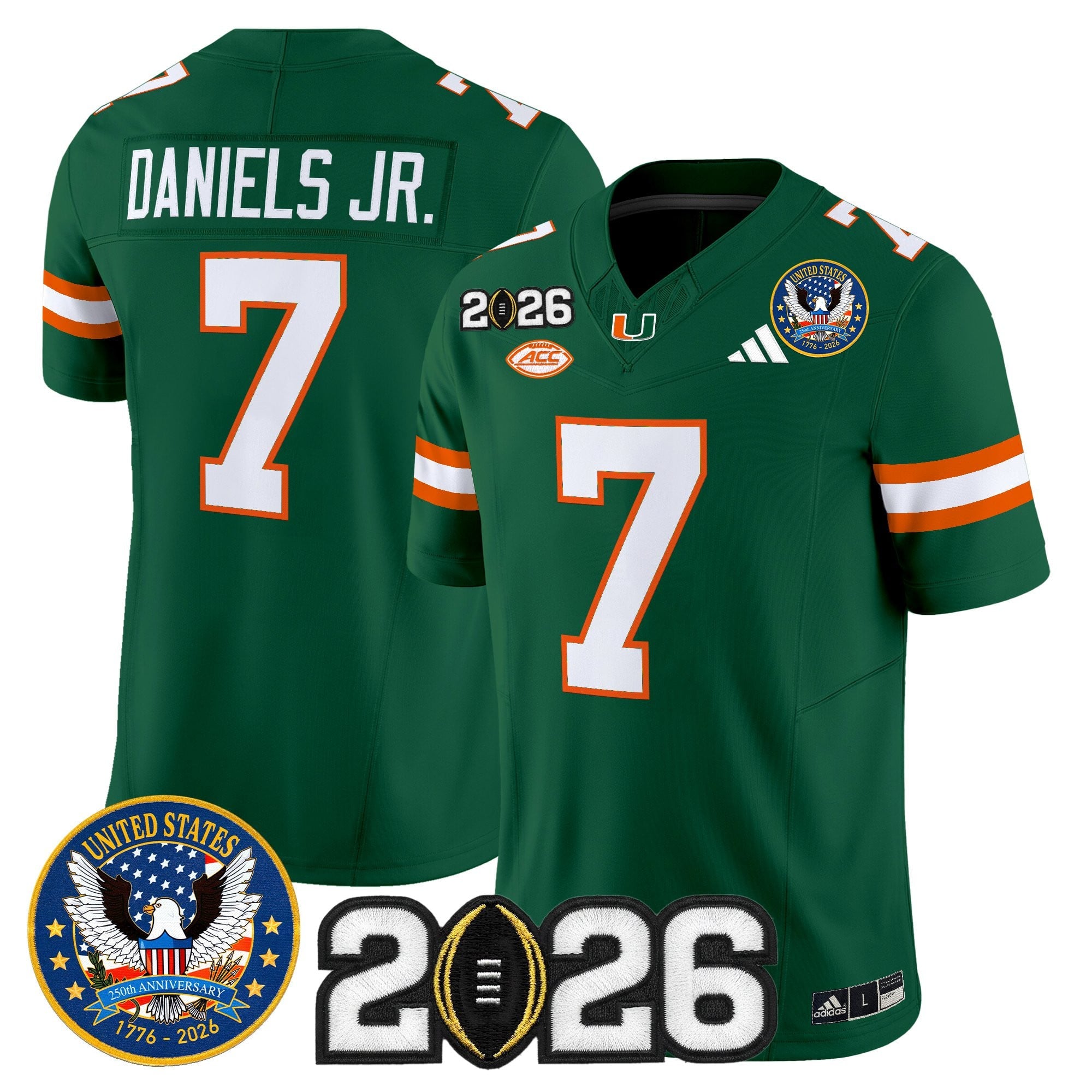 Men's Miami Hurricanes "United States 250th Anniversary & 2026 CFP Final Patch" Vapor Limited Jersey - All Stitched