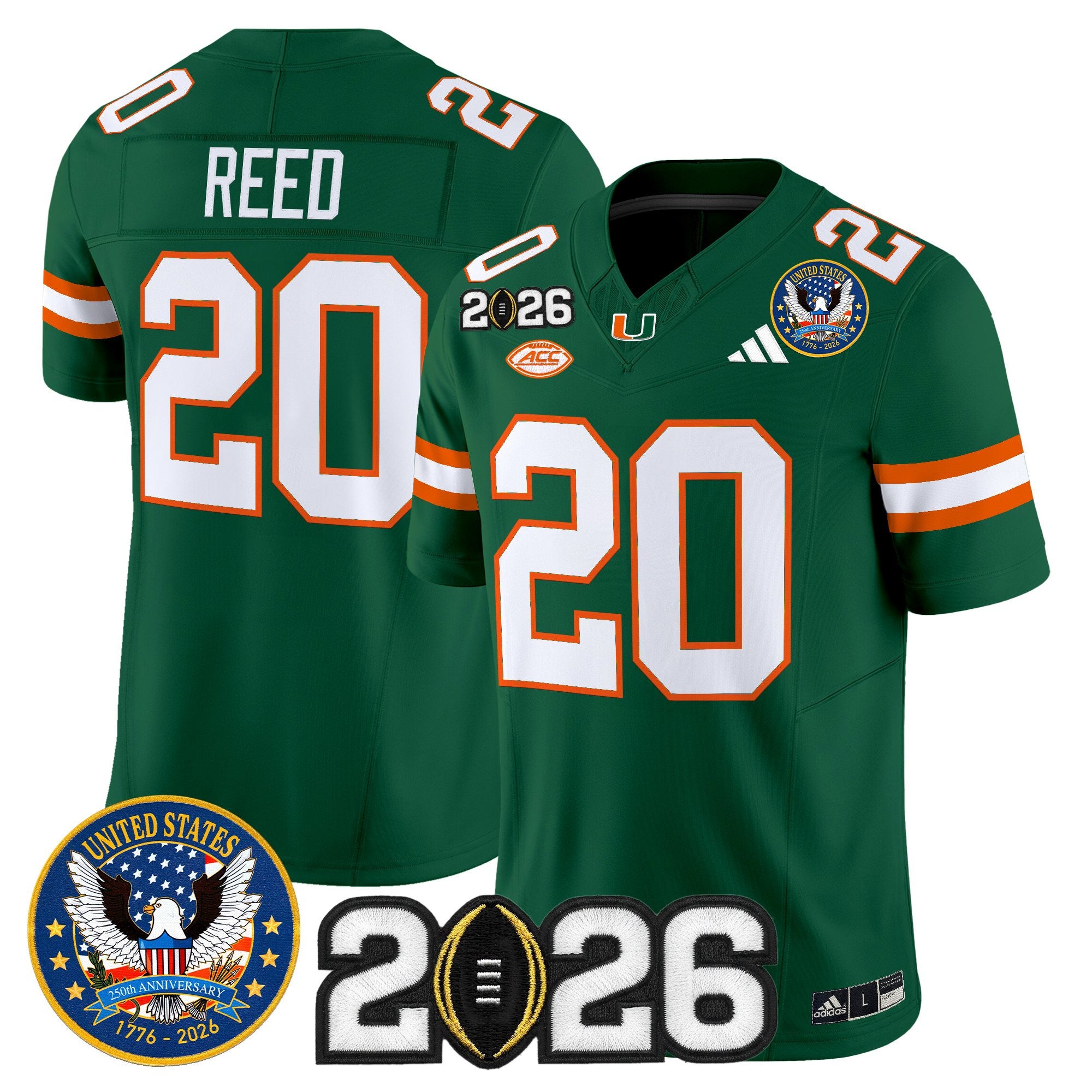 Men's Miami Hurricanes "United States 250th Anniversary & 2026 CFP Final Patch" Vapor Limited Jersey - All Stitched