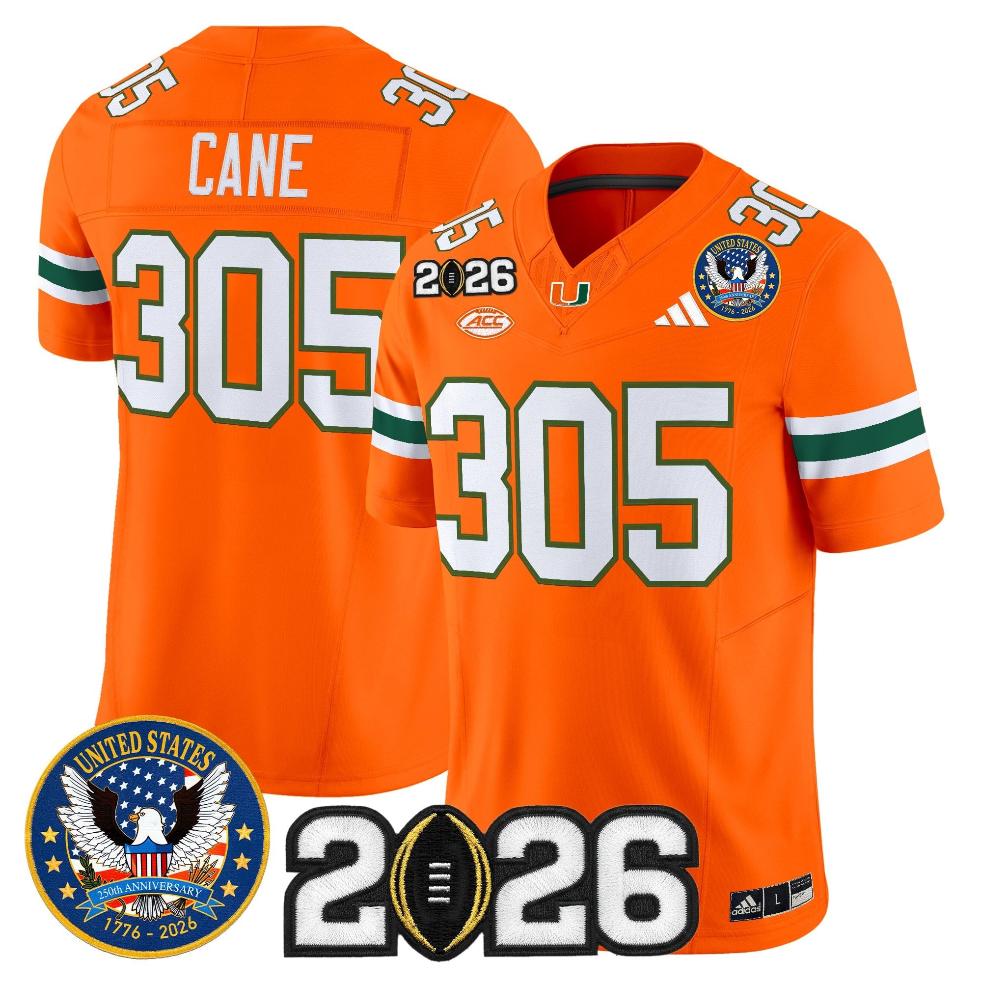 Men's Miami Hurricanes "United States 250th Anniversary & 2026 CFP Final Patch" Vapor Limited Jersey - All Stitched