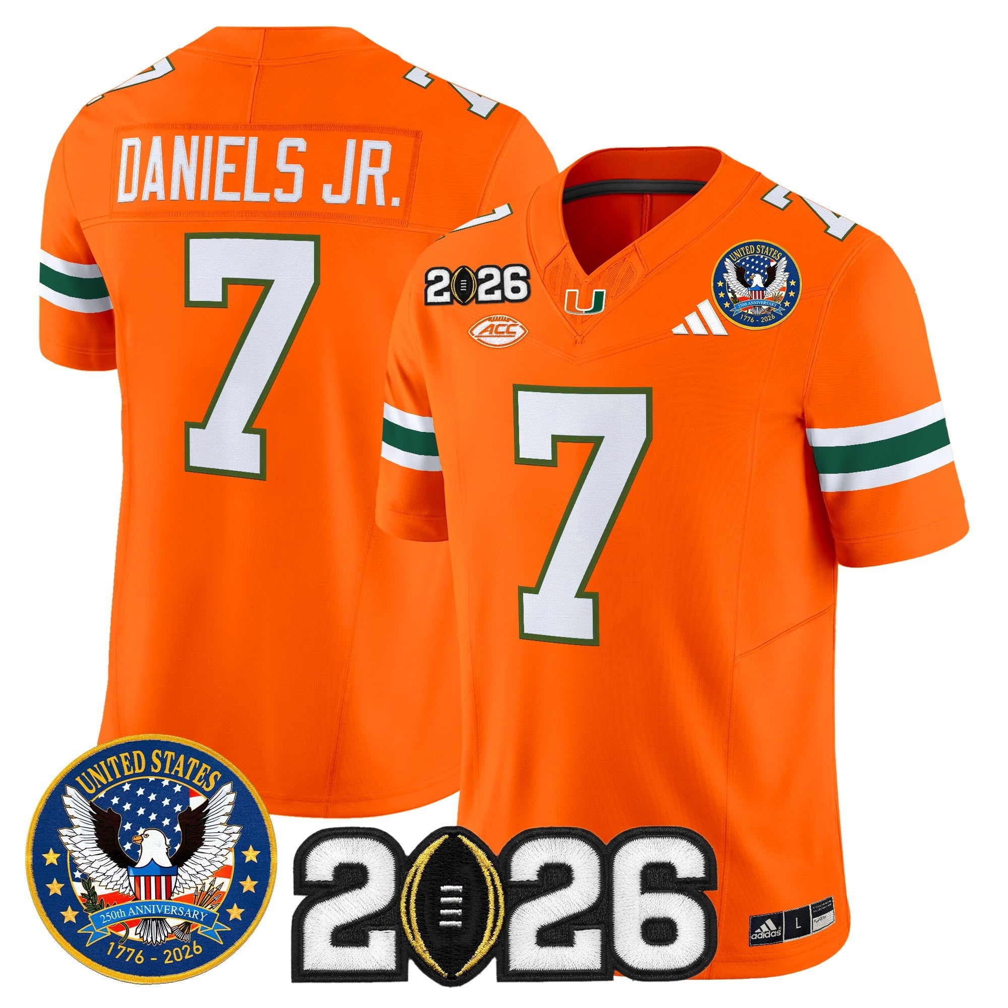 Men's Miami Hurricanes "United States 250th Anniversary & 2026 CFP Final Patch" Vapor Limited Jersey - All Stitched