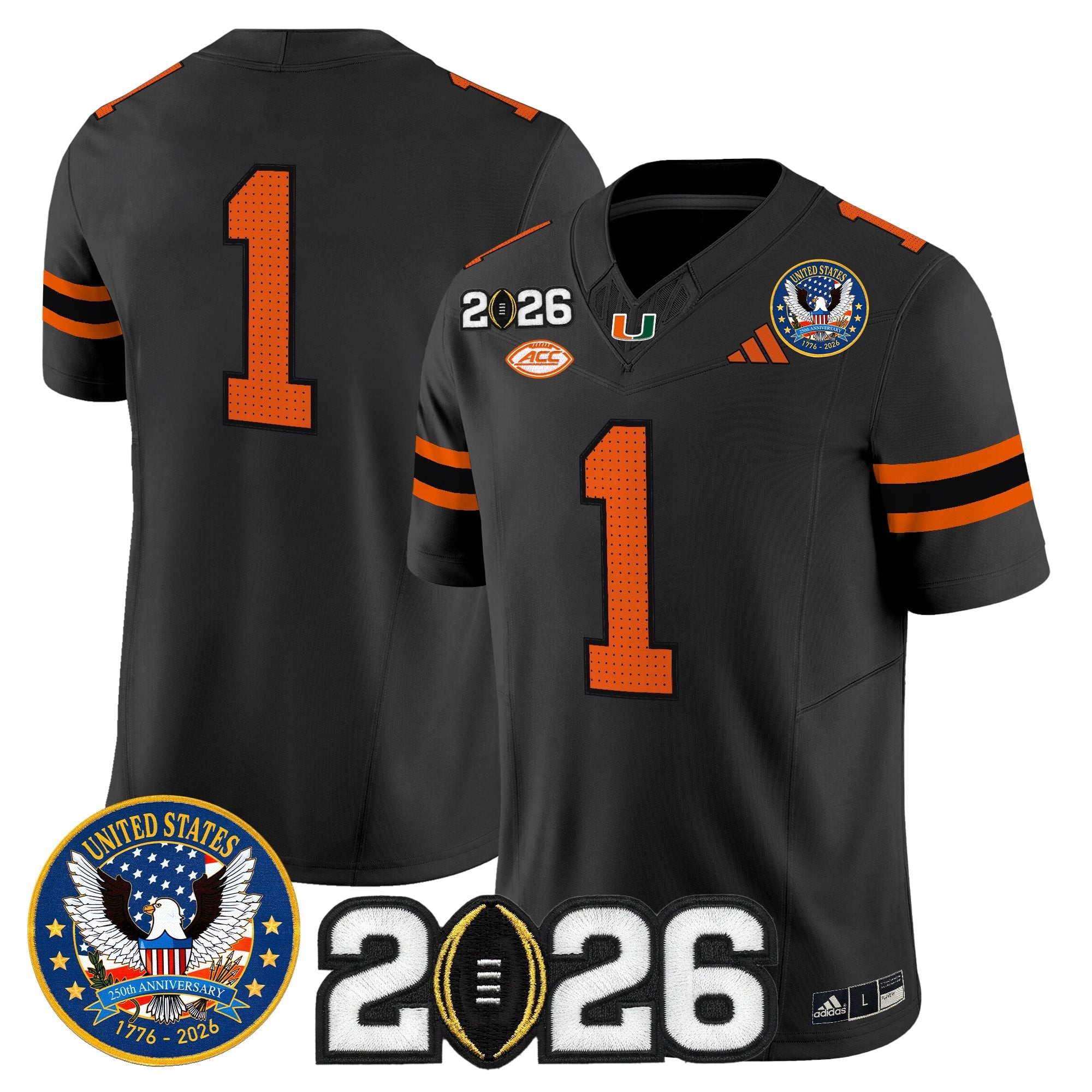 Men's Miami Hurricanes "United States 250th Anniversary & 2026 CFP Final Patch" Vapor Limited Jersey - All Stitched