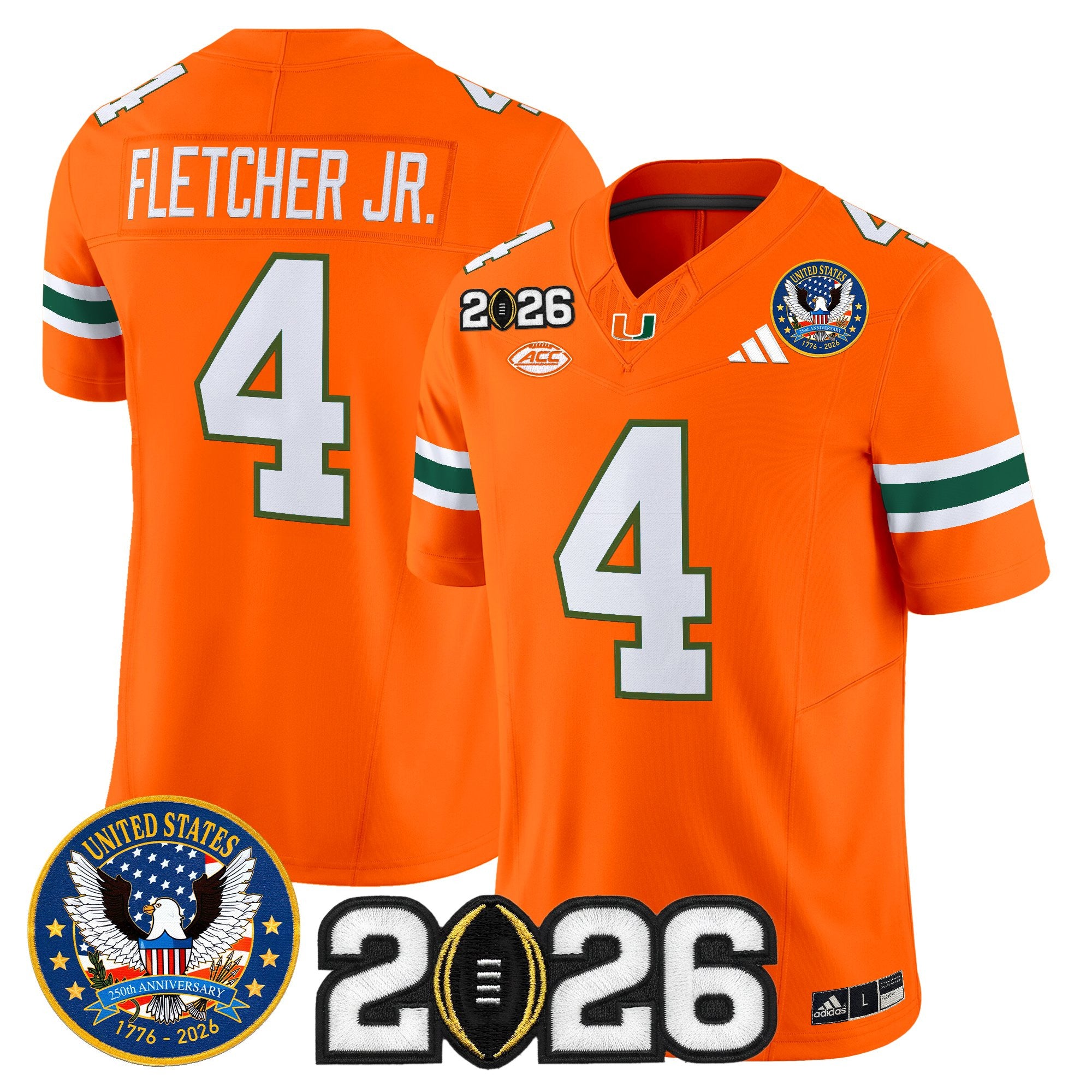 Men's Miami Hurricanes "United States 250th Anniversary & 2026 CFP Final Patch" Vapor Limited Jersey - All Stitched