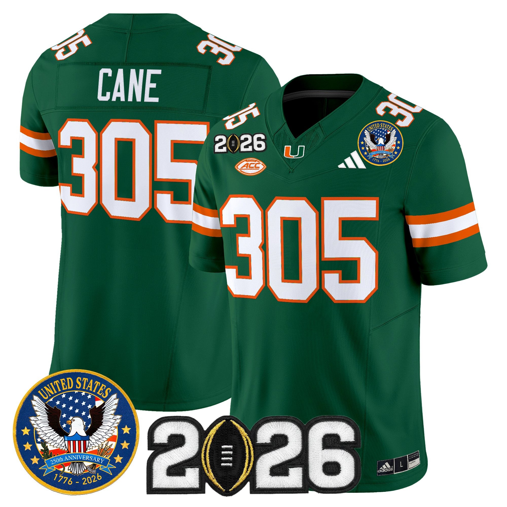 Men's Miami Hurricanes "United States 250th Anniversary & 2026 CFP Final Patch" Vapor Limited Jersey - All Stitched