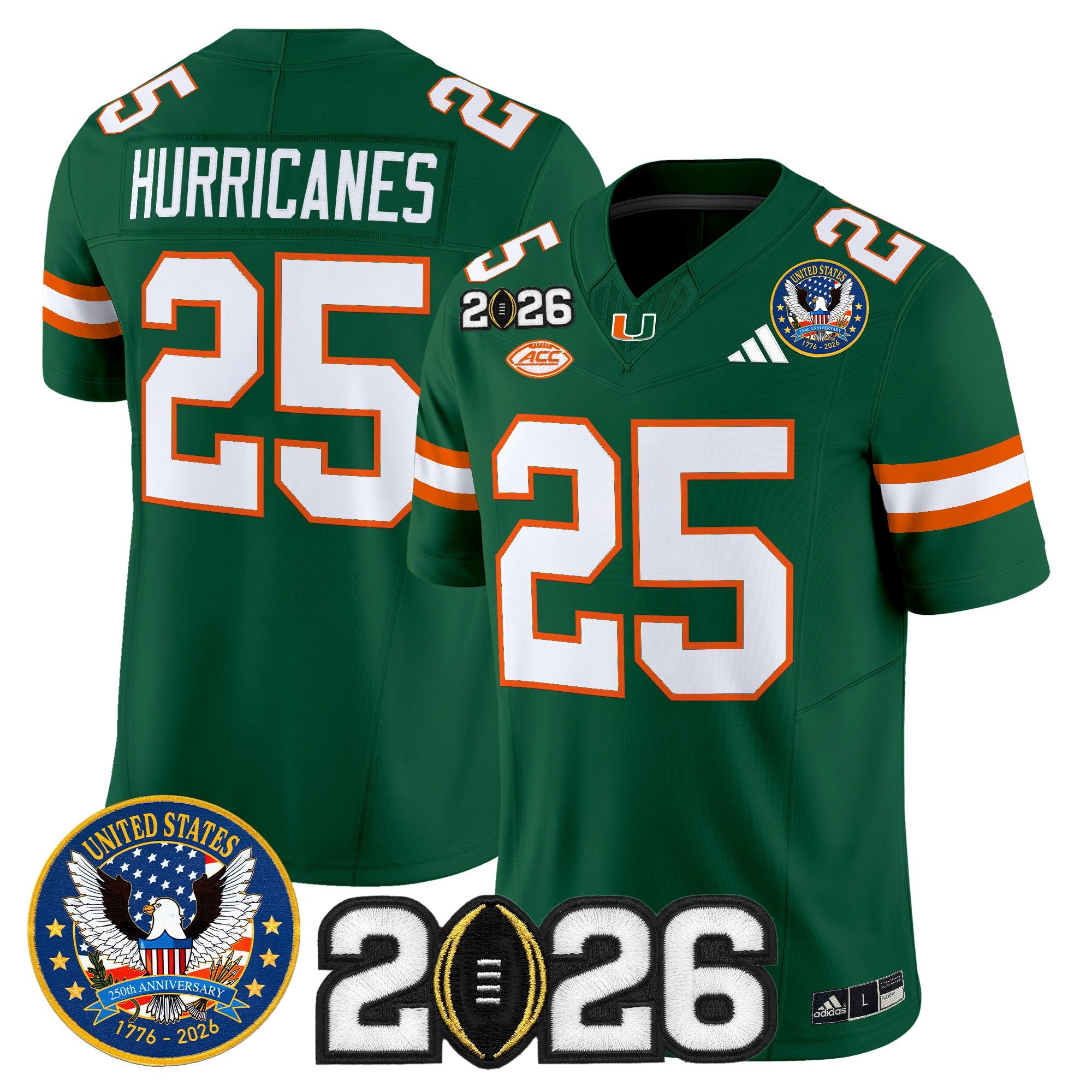 Men's Miami Hurricanes "United States 250th Anniversary & 2026 CFP Final Patch" Vapor Limited Jersey - All Stitched