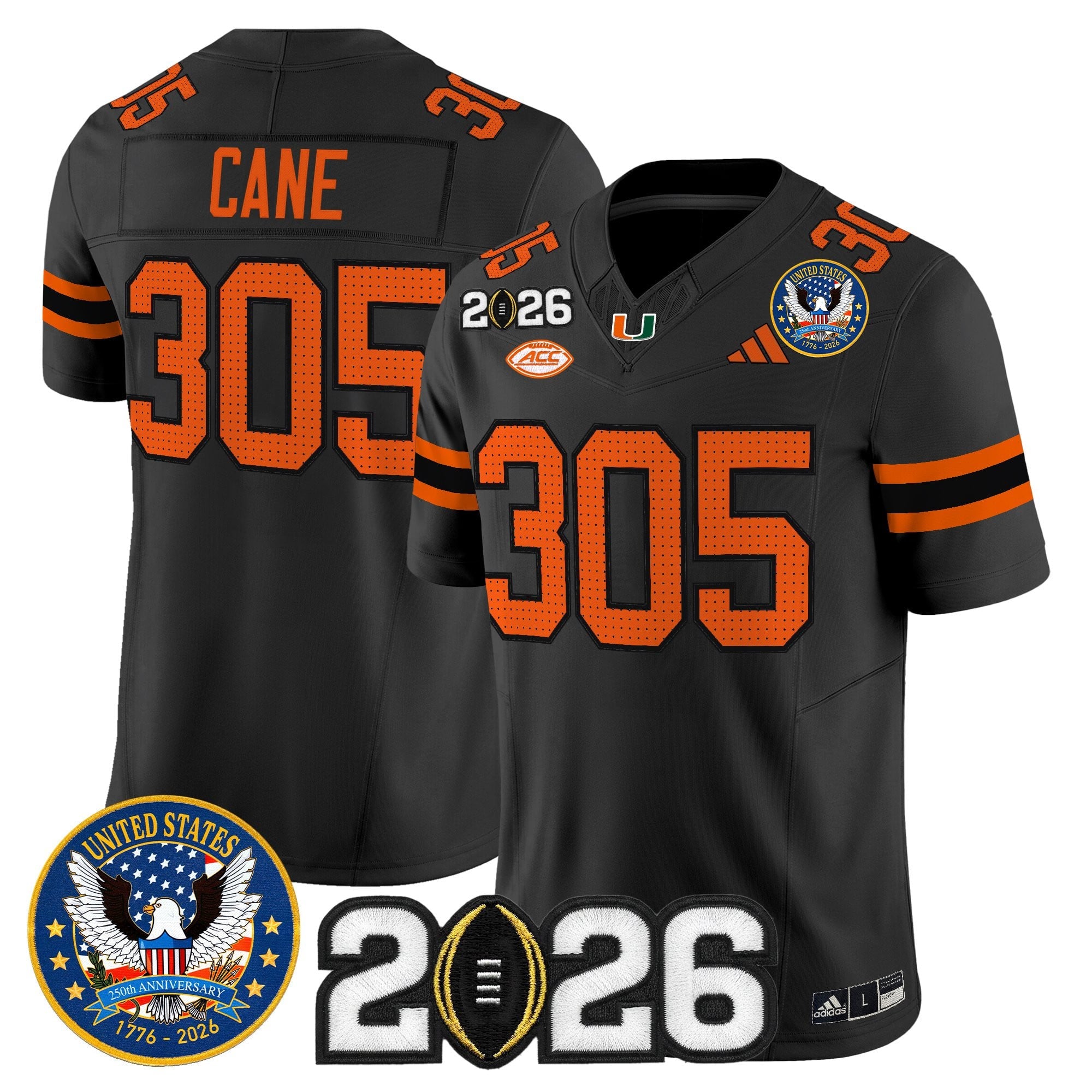 Men's Miami Hurricanes "United States 250th Anniversary & 2026 CFP Final Patch" Vapor Limited Jersey - All Stitched